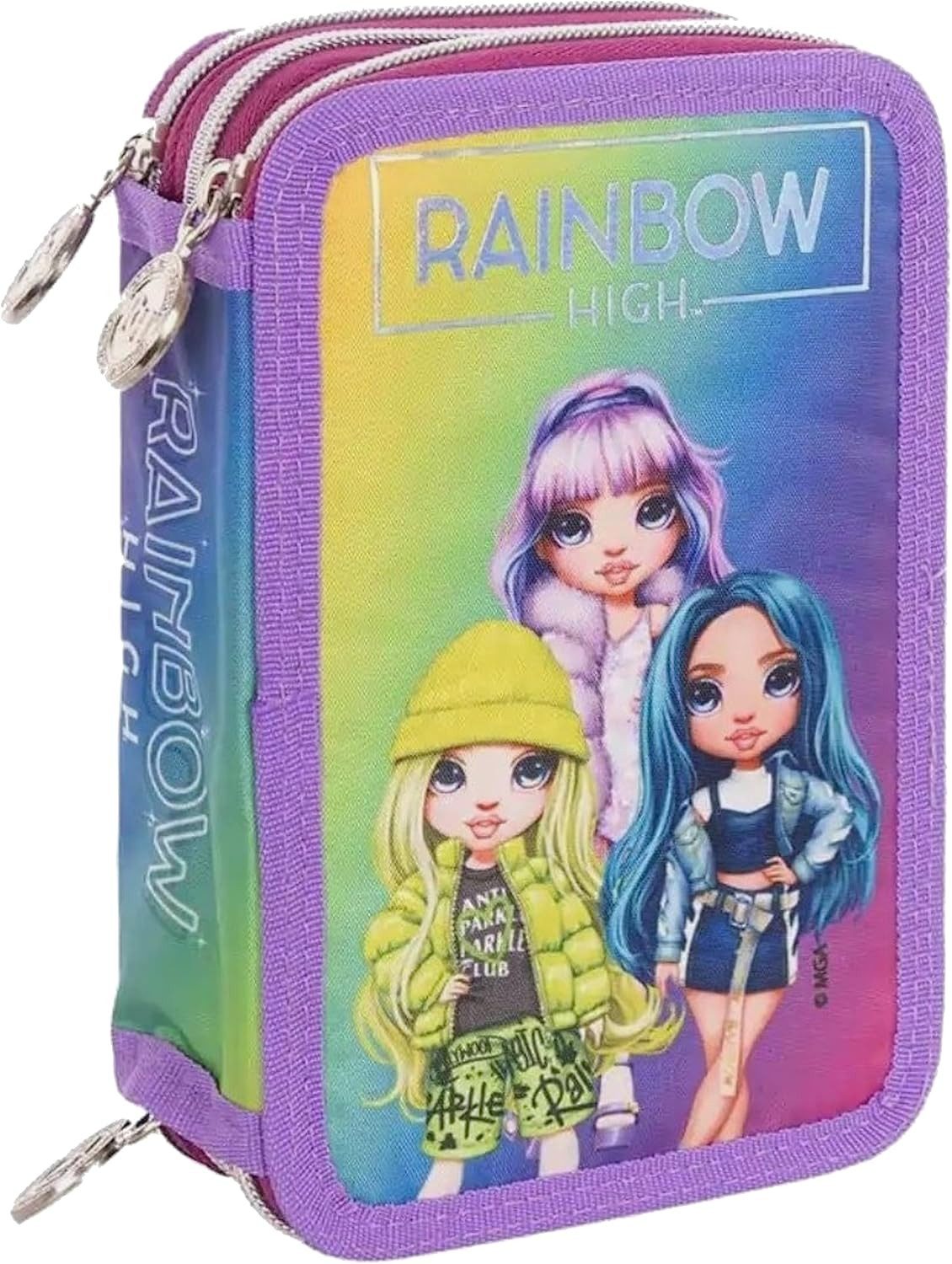GOLDKIDS Federmäppchen Federtasche 3-fache Mädchen Rainbow High, (Silver Style Motiv Federmäppchen 46-teilig, 1-tlg., gefüllte Schüleretui Stifte und), Pinsel inkl.hausaugabenheft Federbox Etui Schul-Etui