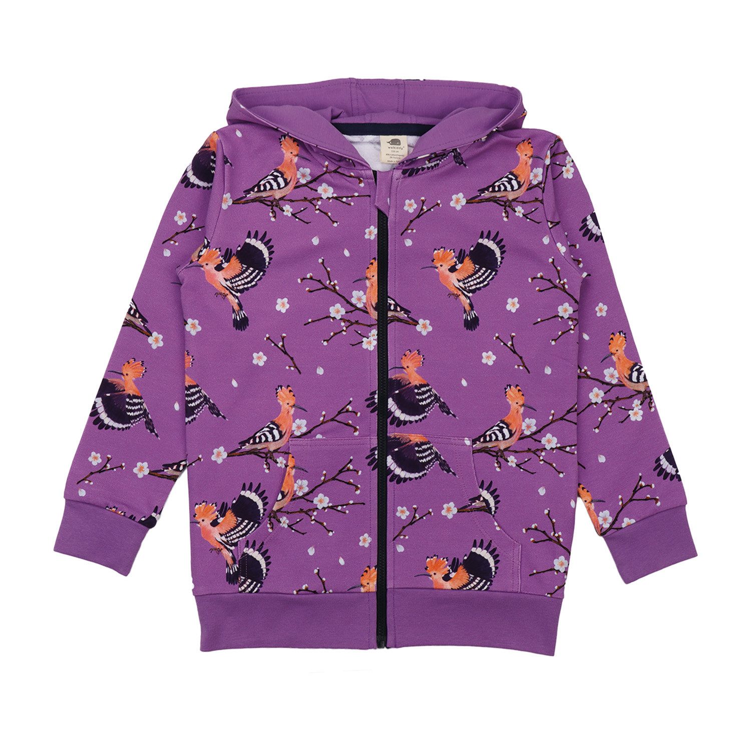 Sweatjacke Walkiddy Vögel Kinder Bio Baumwolle GOTS Lila -