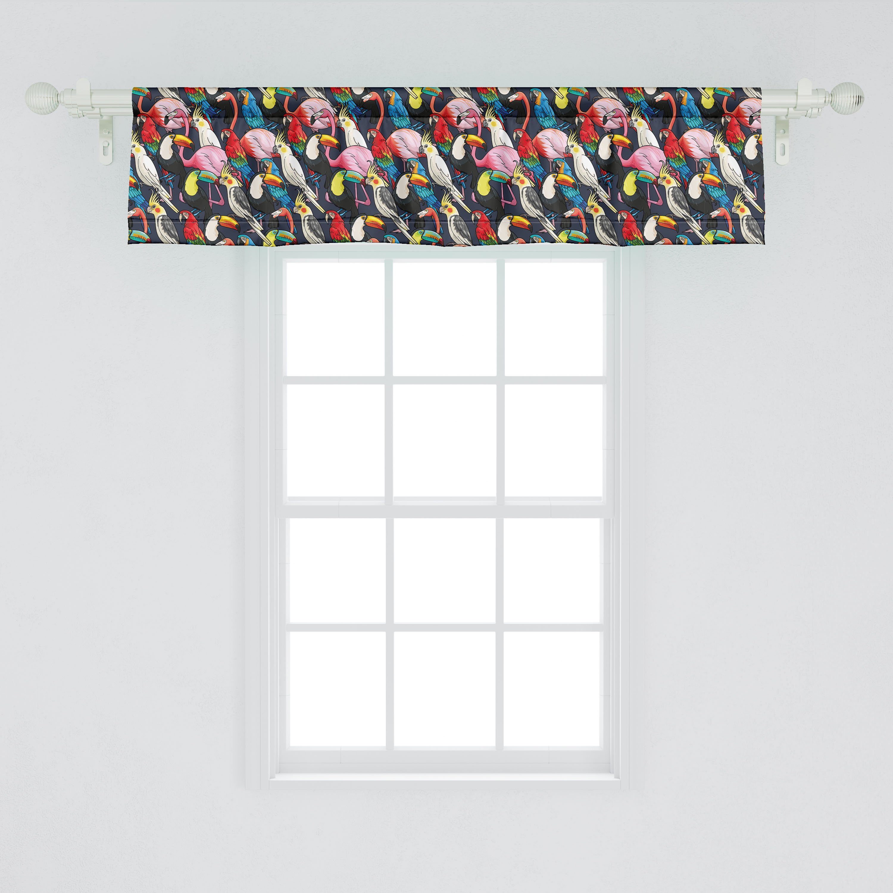 Scheibengardine Vorhang Volant für Microfaser, Abakuhaus, Exotische Stangentasche, Dekor mit Küche Vögel Tier Bunte Schlafzimmer