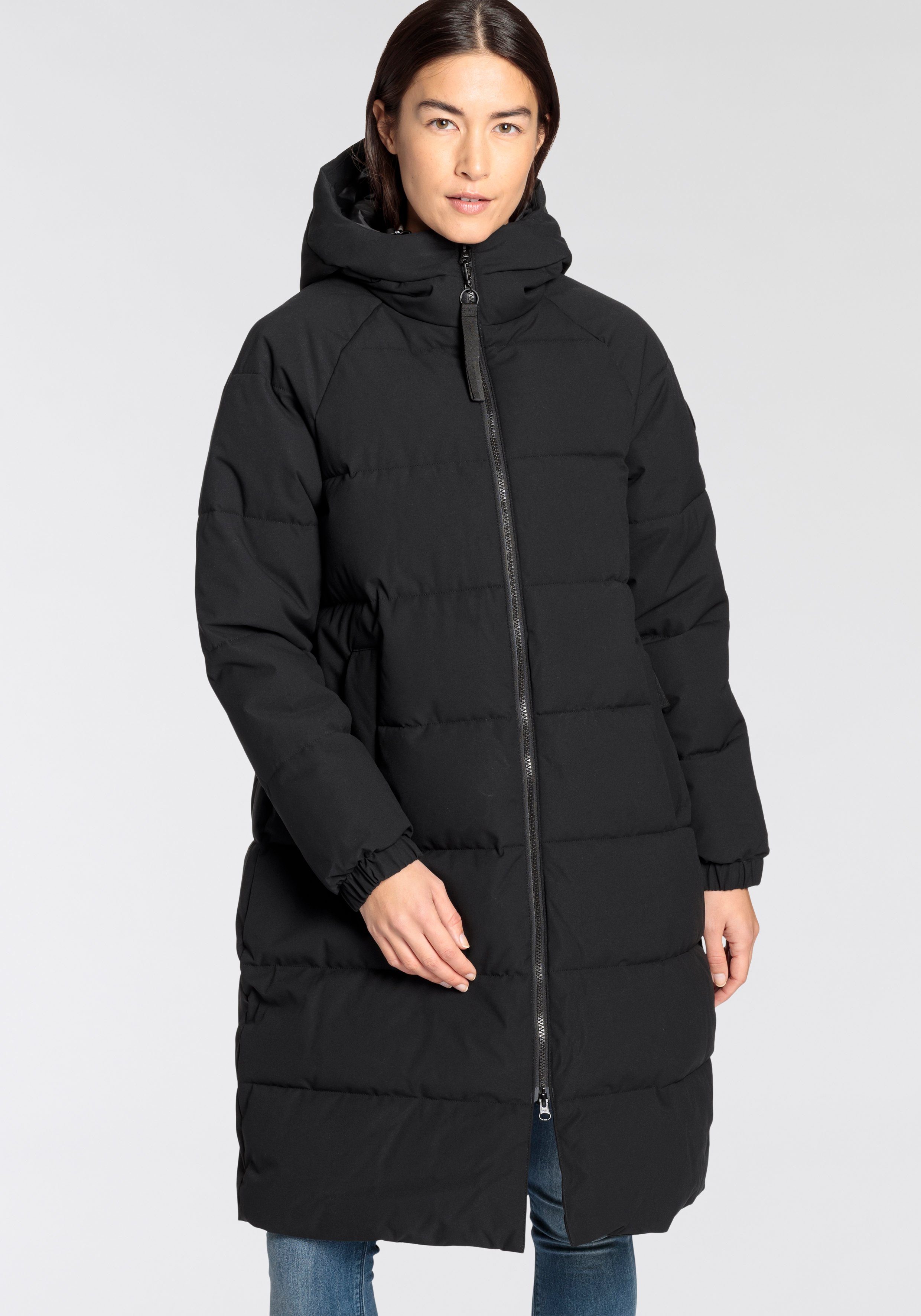 Icepeak Steppmantel dezentem STEPPMANTEL Ärmelabschluss D am Logodruck ADATA BLACK OVERSIZE mit