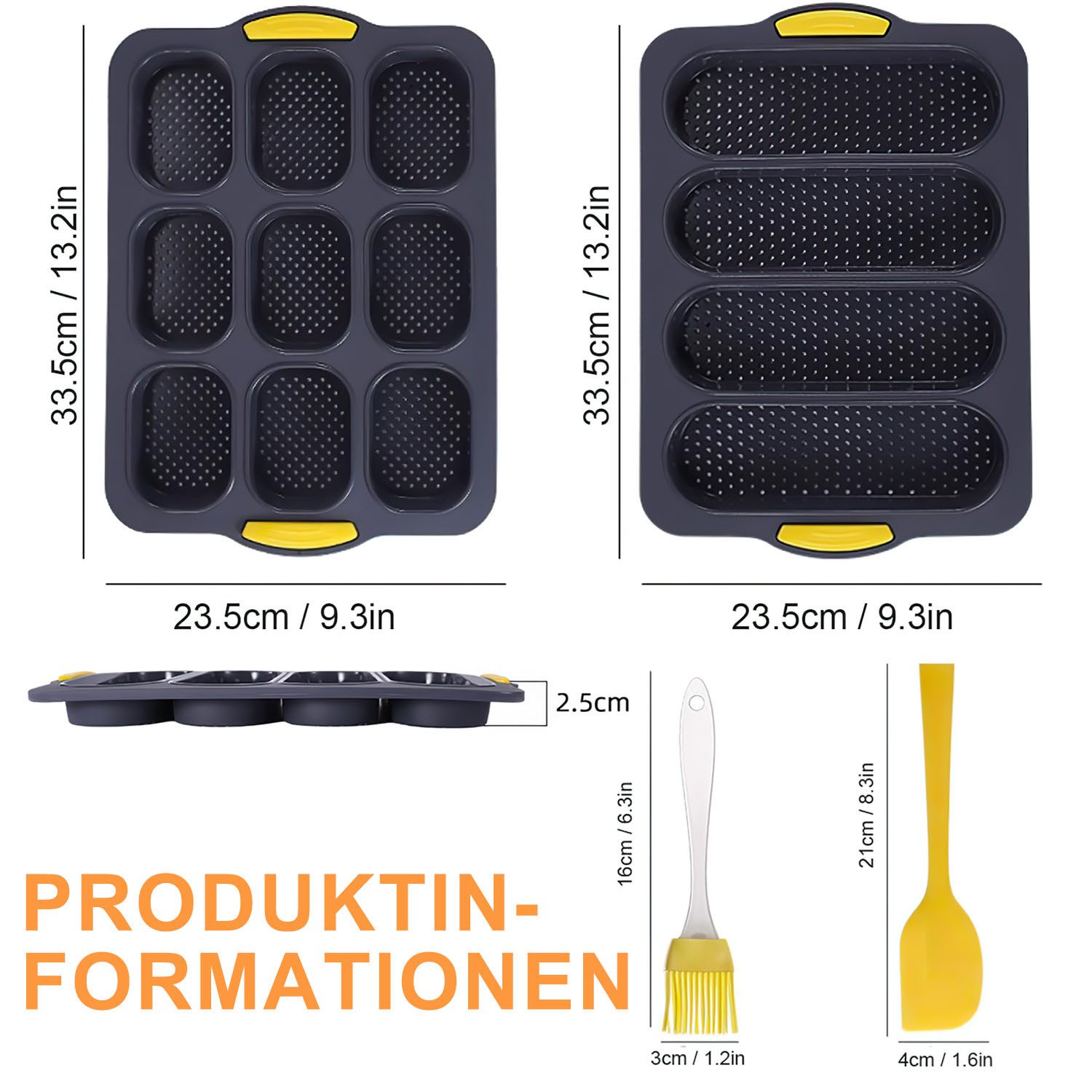 HEYHIPPO Brotbackform Backform Set für Baguette & Brot, 2 Silikonformen, Spülmaschinenfest, (2-tlg), Antihaft-Silikon,hitzebeständig,leicht zu reinigen,rutschfestem Griff