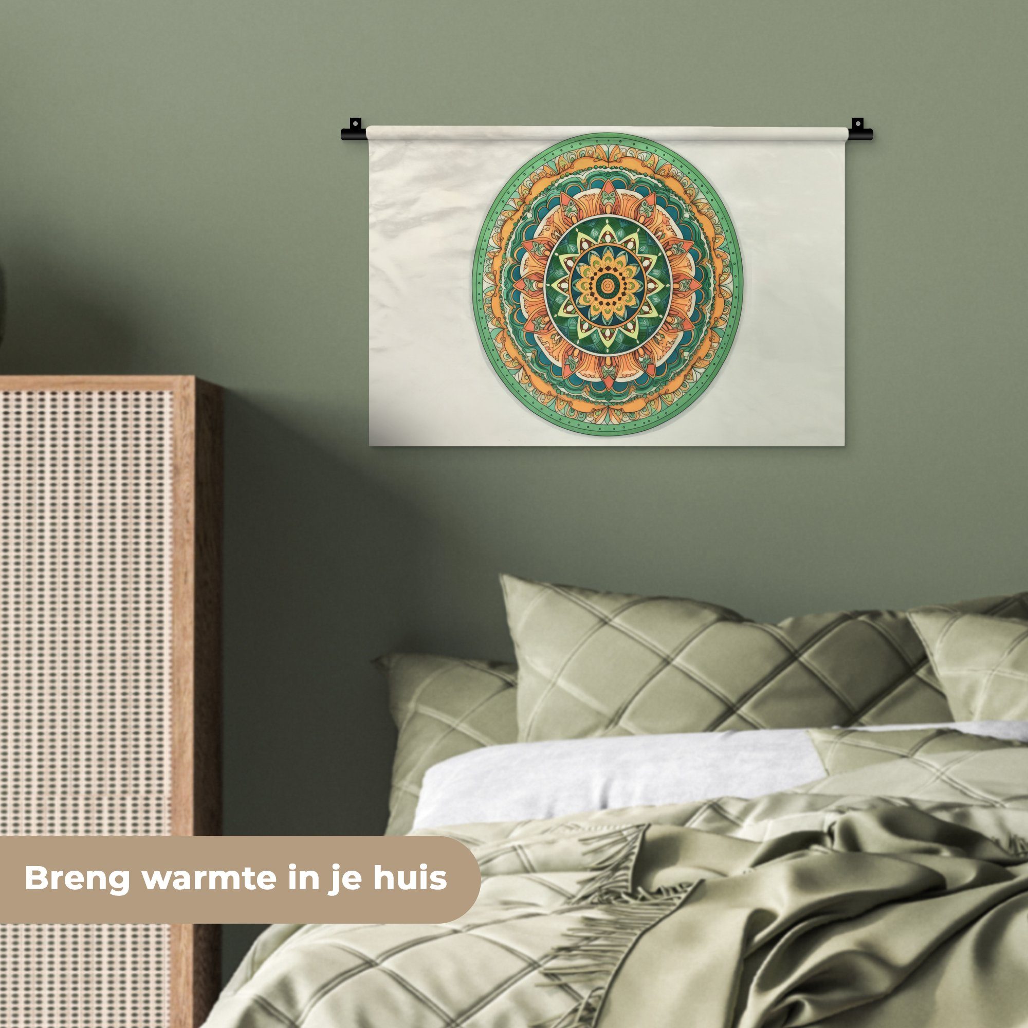 Schlafzimmer, Hippie Wanddekoobjekt - Wanddeko Blumen, - Kleid, Grün Wandbehang, Mandala Kinderzimmer Wohnzimmer, - Boho MuchoWow - für