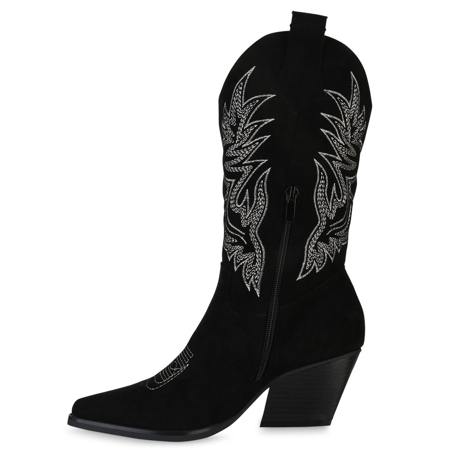 VAN HILL 840142 Cowboystiefel Damen Cowboystiefel Stiefel Stickereien Holzo günstig online kaufen