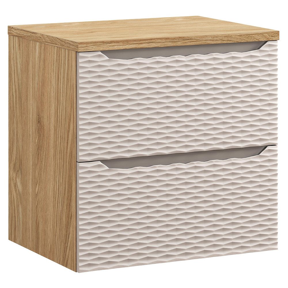 Lomadox Waschbeckenschrank OLUO-56-BEIGE Waschtischunterschrank, 60cm, Eiche mit beige, 3D-Oberfläche