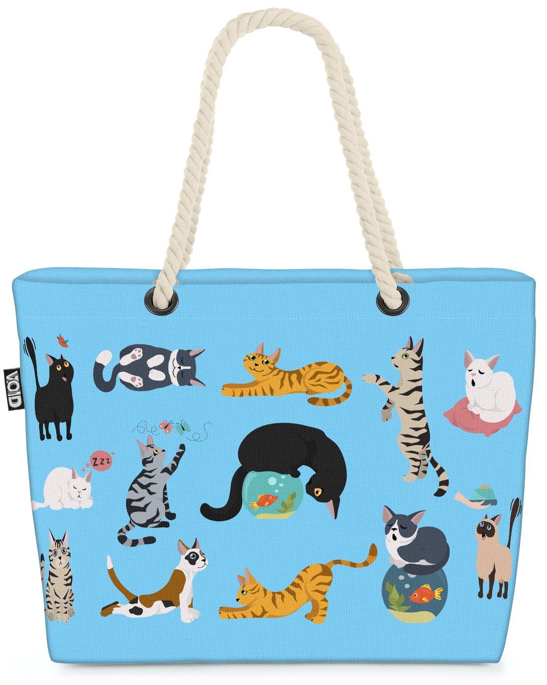 VOID Strandtasche (1-tlg), Katzenbande blau Beach Bag Katze Kätzchen Tier Haustier Kartäuser Scottish grau