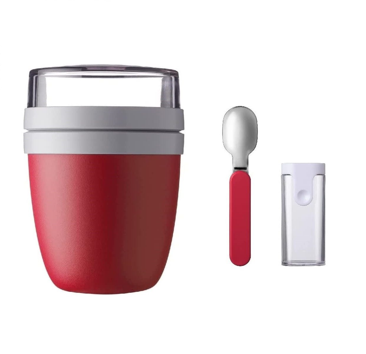 Mepal Lunchbox Lunchpot Set – Ellipse, Müslibecher mit faltbarem Löffel, Ideal für den Lebensmitteltransport, Nordic Red