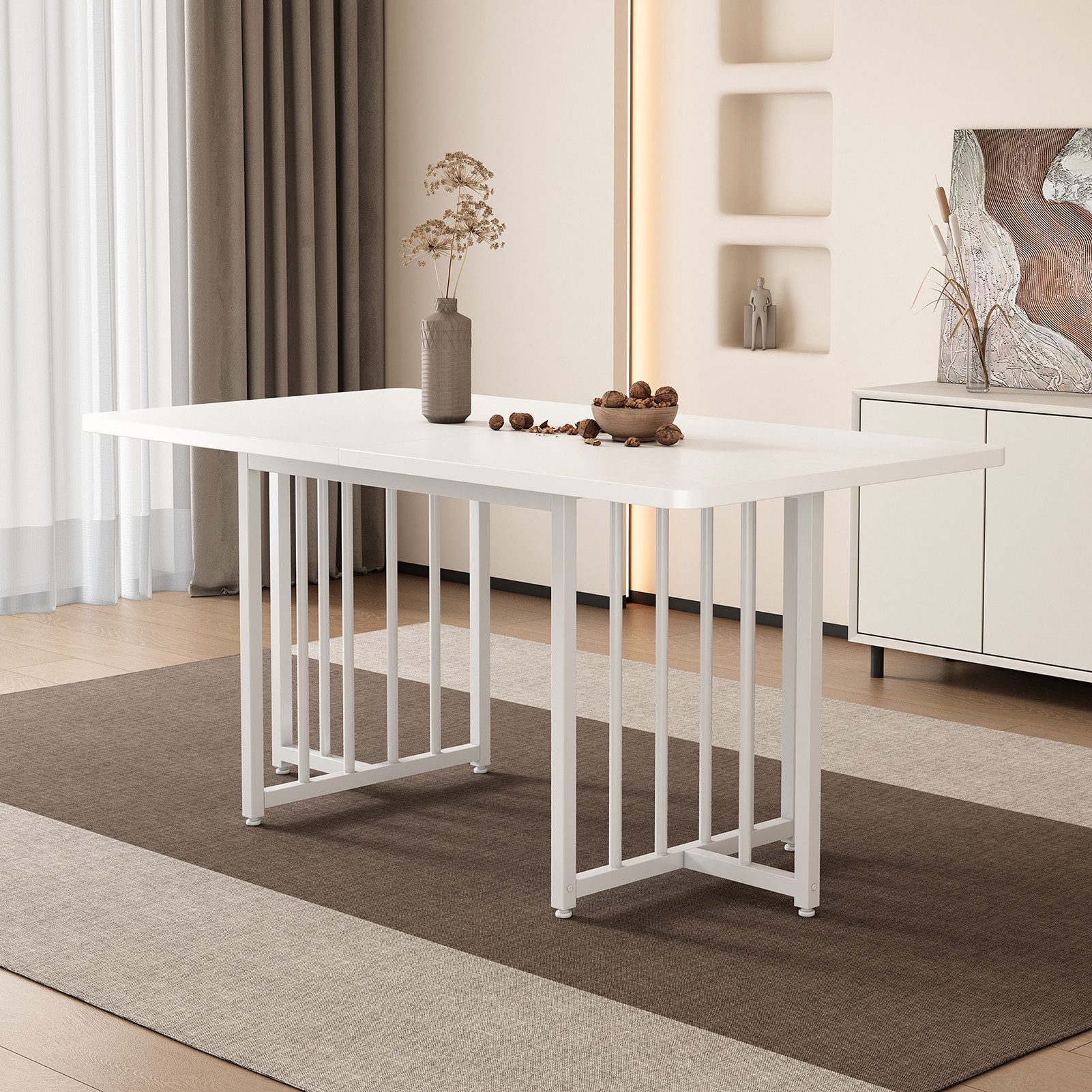 Rutaqian Esstisch Esstisch modern, Holztisch, Dining Table 158 x 76 x 75 cm,weiß (Rechteckiger hölzerner Küchentisch, einfach zu installieren), für Küche Wohnzimmer