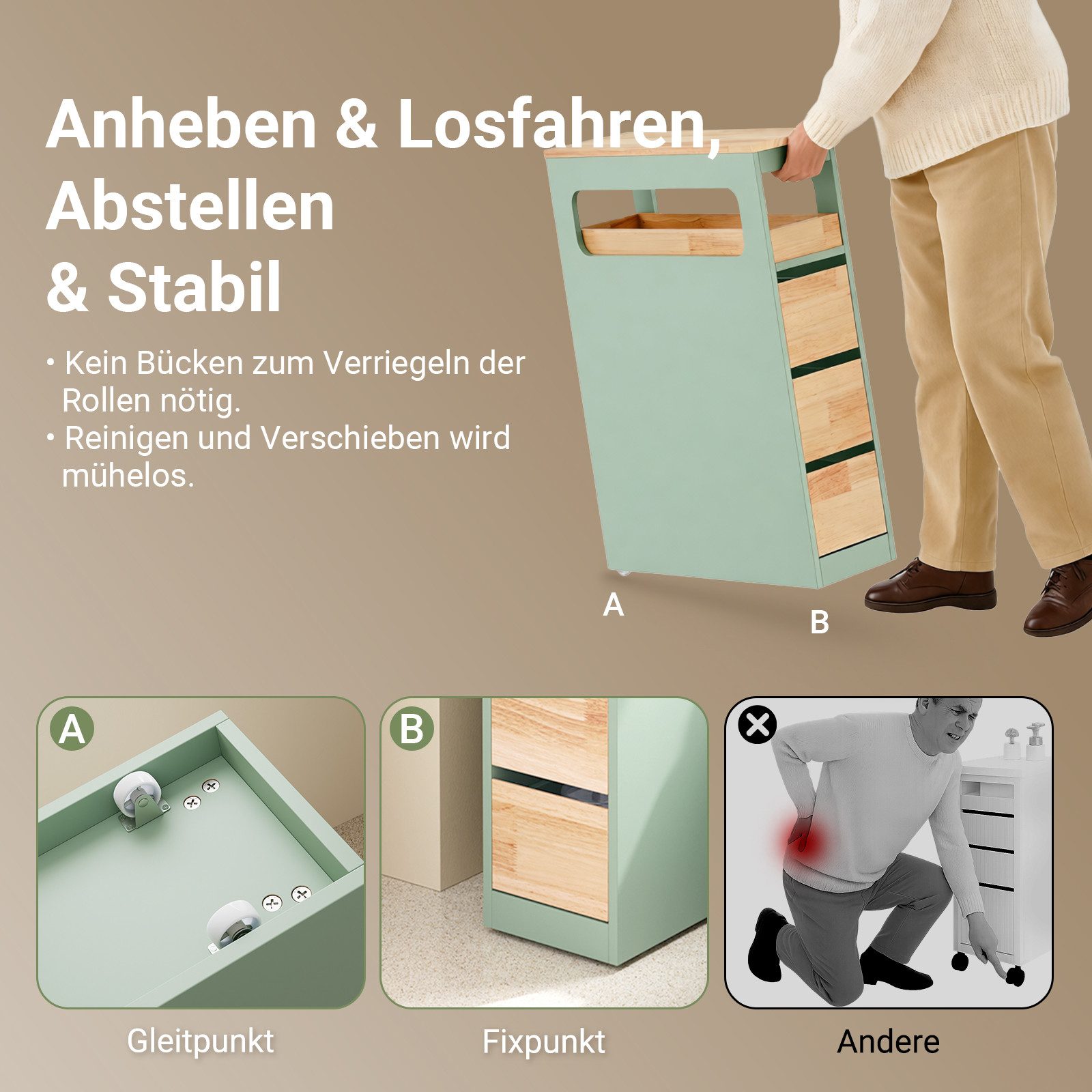 SoBuy Beistellwagen BZR54, Badezimmerschrank mit Rollen, Badschrank schmal, Kommode, Küchenwagen schmal Nischenwagen Badezimmerregal mit Rädern, ausziehbar – Bild 4 von 5