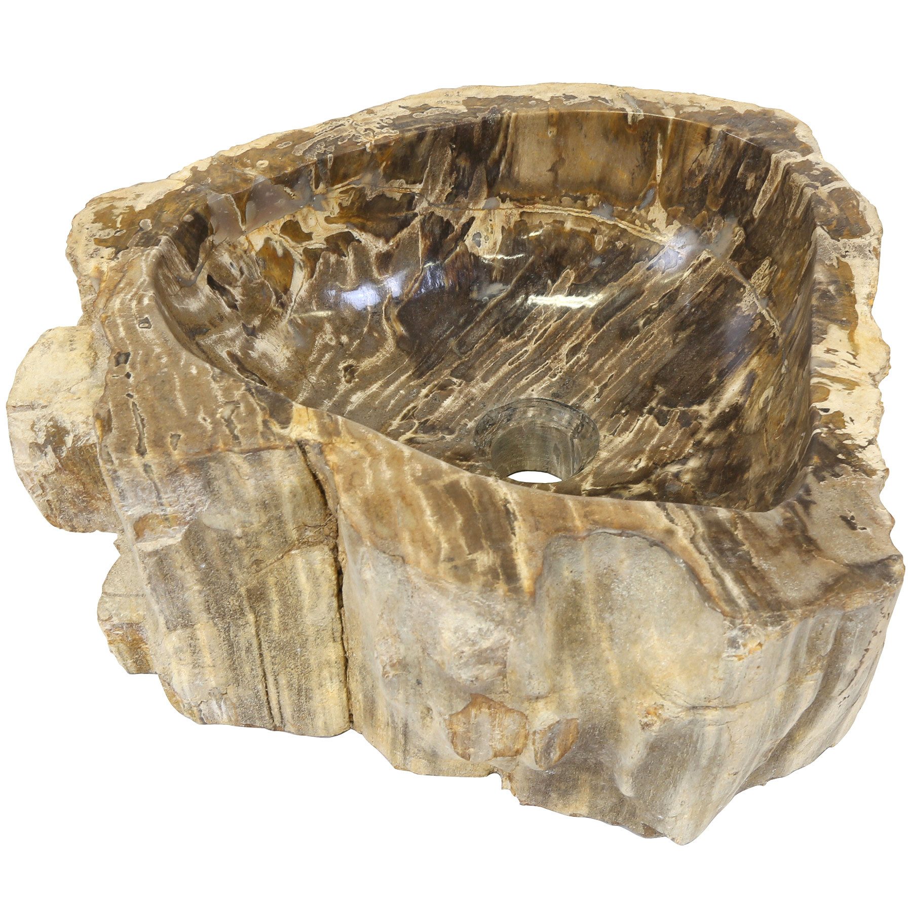 Casa Moro Waschtisch Naturstein Waschbecken - Fossiles Holz Stein Aufsatzwaschbecken (Indonesisches), Handgemacht, MW504015