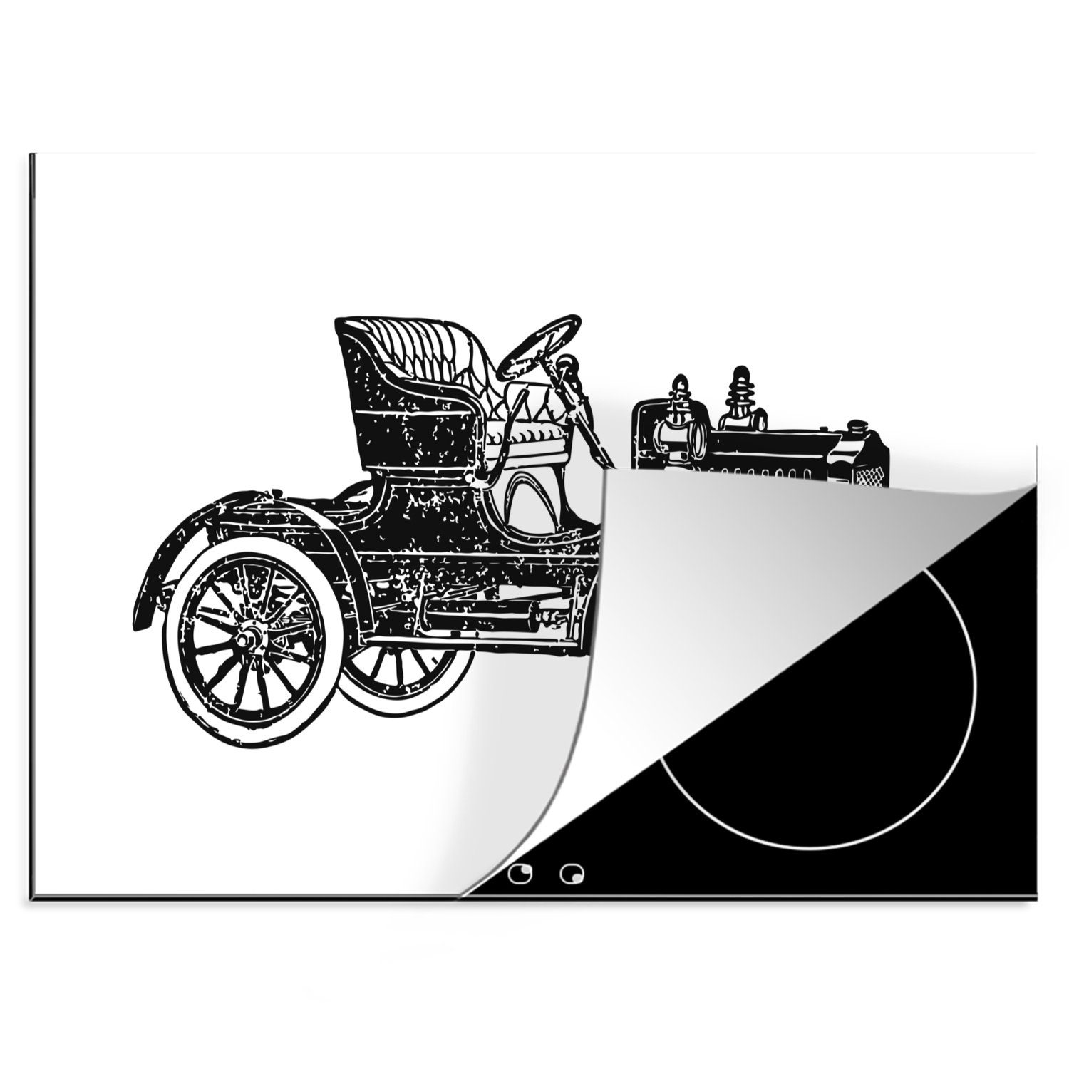 MuchoWow Herdblende-/Abdeckplatte Altes Fahrzeug, Vinyl, (1 tlg), 70x52 cm, Mobile Arbeitsfläche nutzbar, Ceranfeldabdeckung