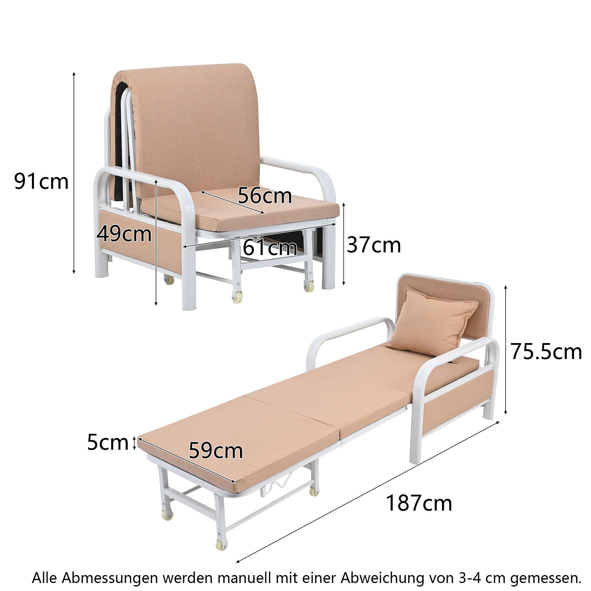 Relaxsessel (2-in-1 Schlafsessel Schlafsofa), Loungesessel mit Schlaffunktion, belastbar bis 150kg, verstellbar