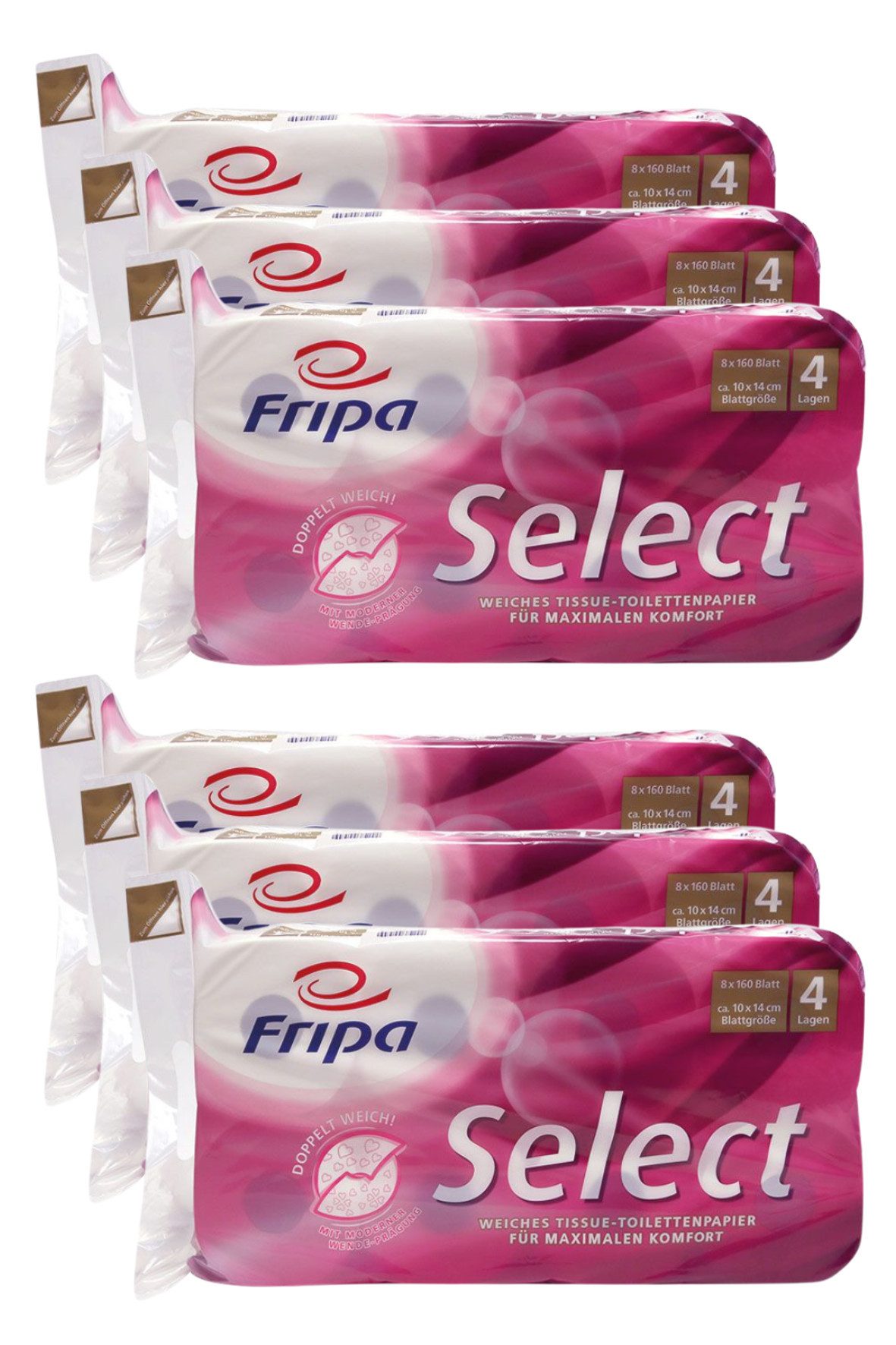 DocMed Toilettenpapier Fripa - Toilettenpapier select, 4-lagig (8 Rollen oder 6er Pack 48-St. Umweltfreundliches Toilettenpapier), Hohe Ergiebigkeit, Elegante Dekorprägung