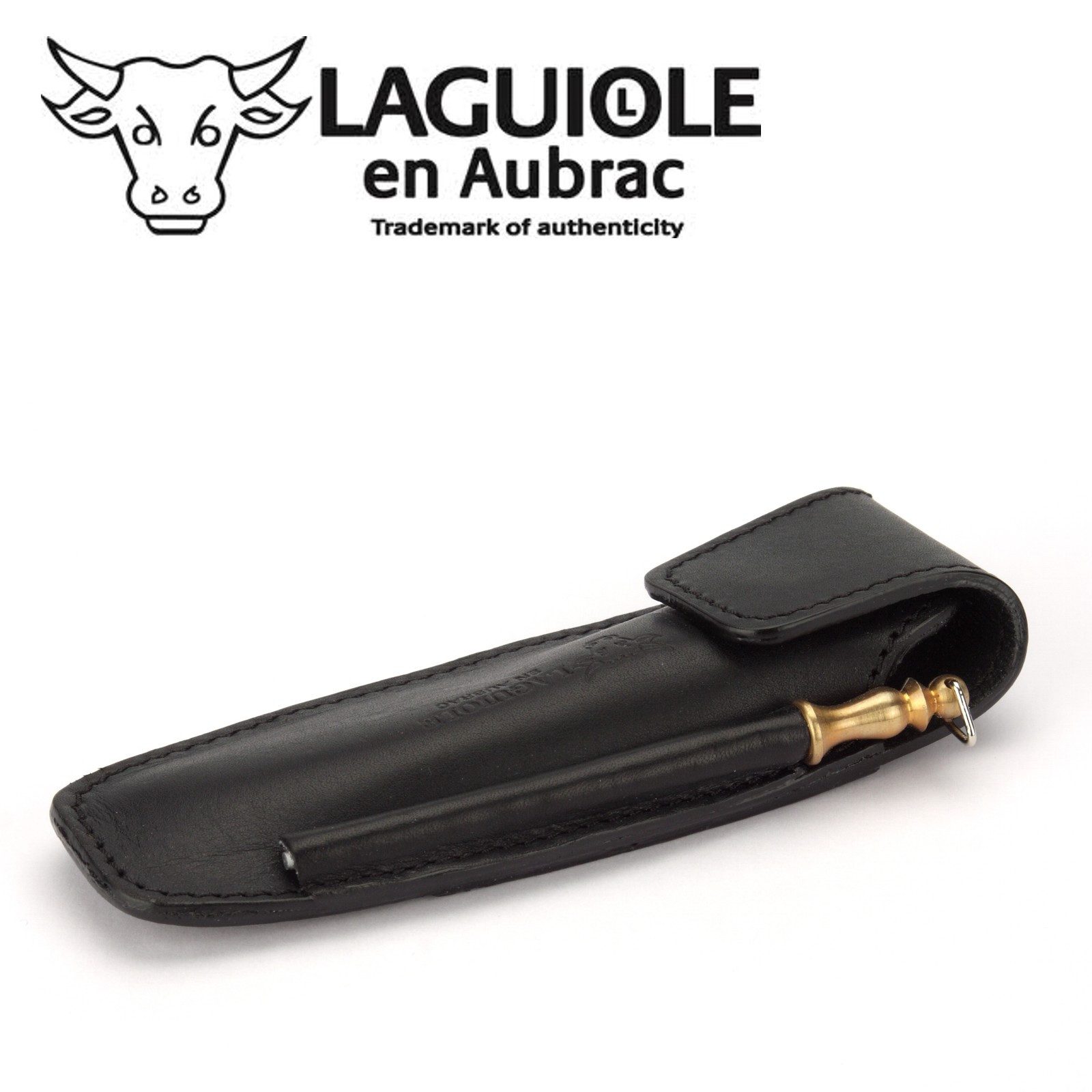 Laguiole en Aubrac Messertasche EAF schwarz, Gürteletui schwarz für Laguiole Messer mit 11/12cm Griff - Schleifstab