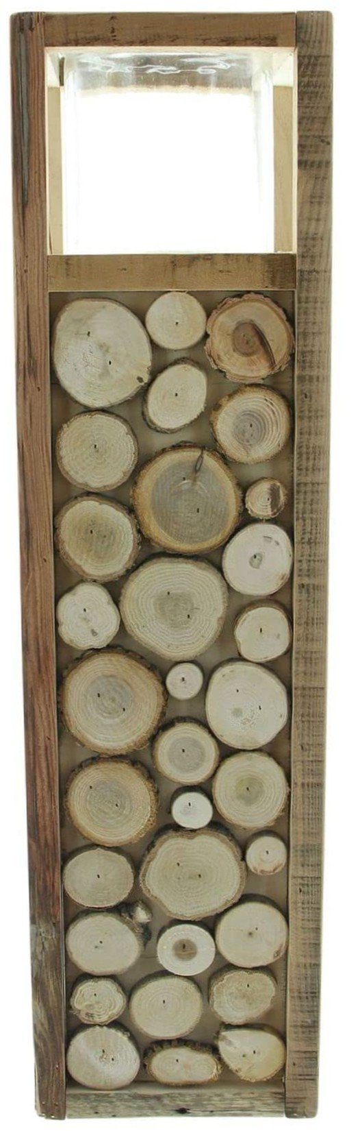 Dekoleidenschaft Bodenwindlicht "Holzscheiben", Windlichtsäule, Holz Dekosäule mit Windlicht, 58 cm (1 St), hoch, Kerzenständer, Holzsäule, Windlicht, Kerzensäule, Bodenlaterne
