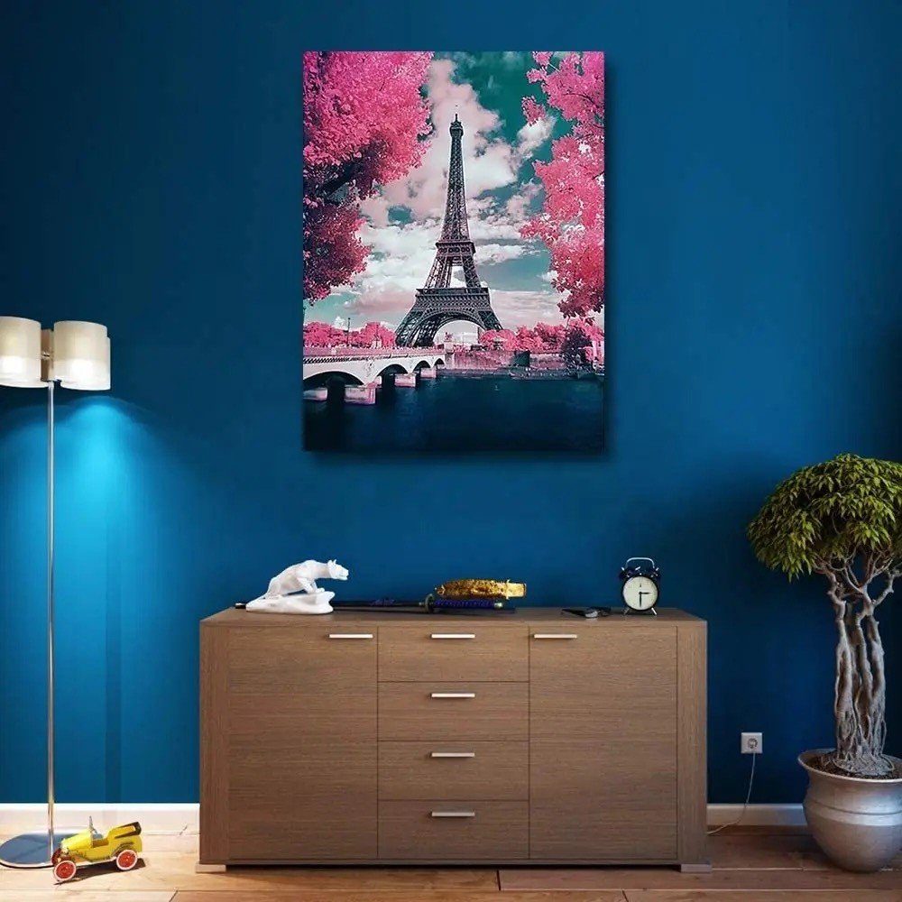 MAALEO Malen nach Zahlen Paris Eifelturm Leinwandbild, Malen nach Zahlen, 40x50cm (Malen nach Zahlen auf Leinwand Set, Komplett-Set), Eiffelturm, hochwertiges Material, einzigartiges Kunst-Erlebnis.