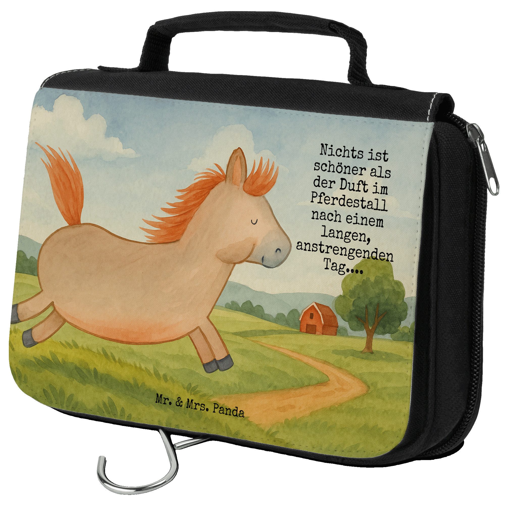 Mr. & Mrs. Panda Kulturbeutel Pferd Springen Design, Schminktasche, Weiß, Pferdestall, Stall, Neces (Packung, 1-tlg)