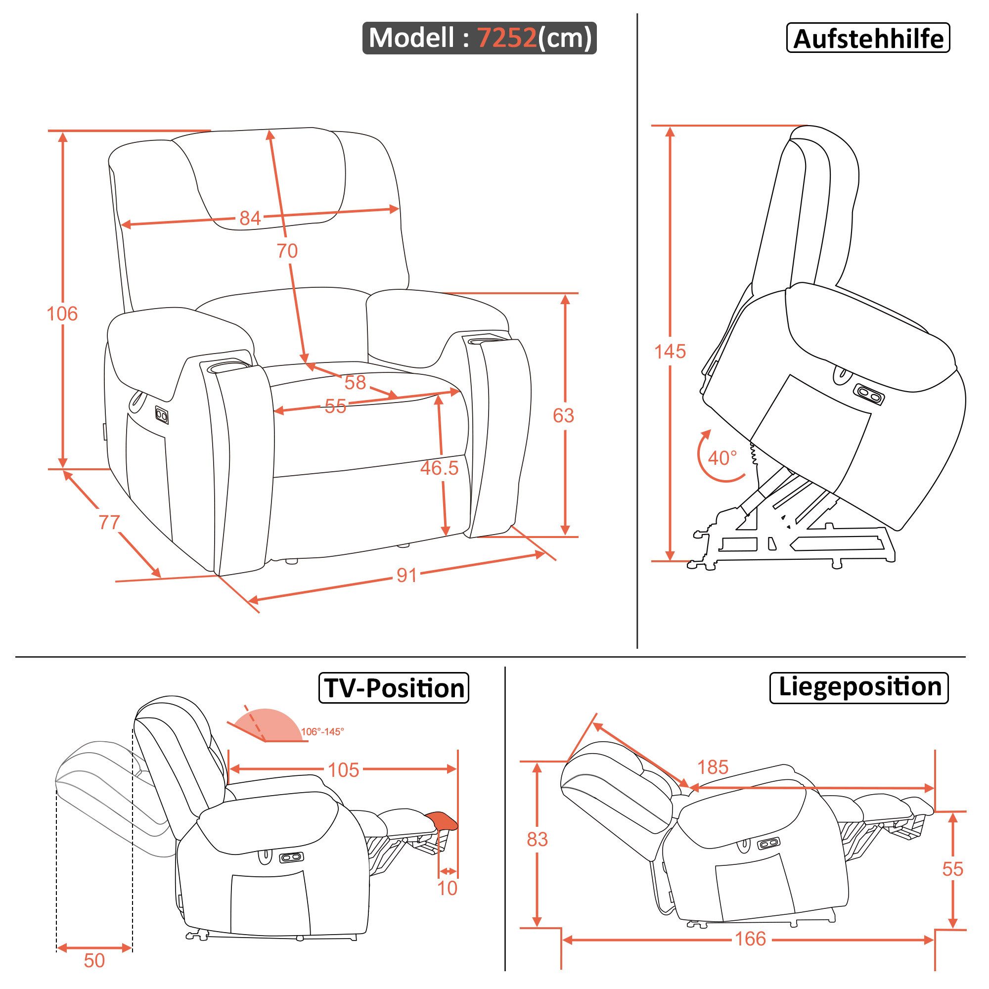 MCombo Relaxsessel M MCombo Fernsehsessel mit Aufstehhilfe Elektrisch 7252 (Fernsehsessel mit Aufstehhilfe Elektrisch), mit Relaxfunktion