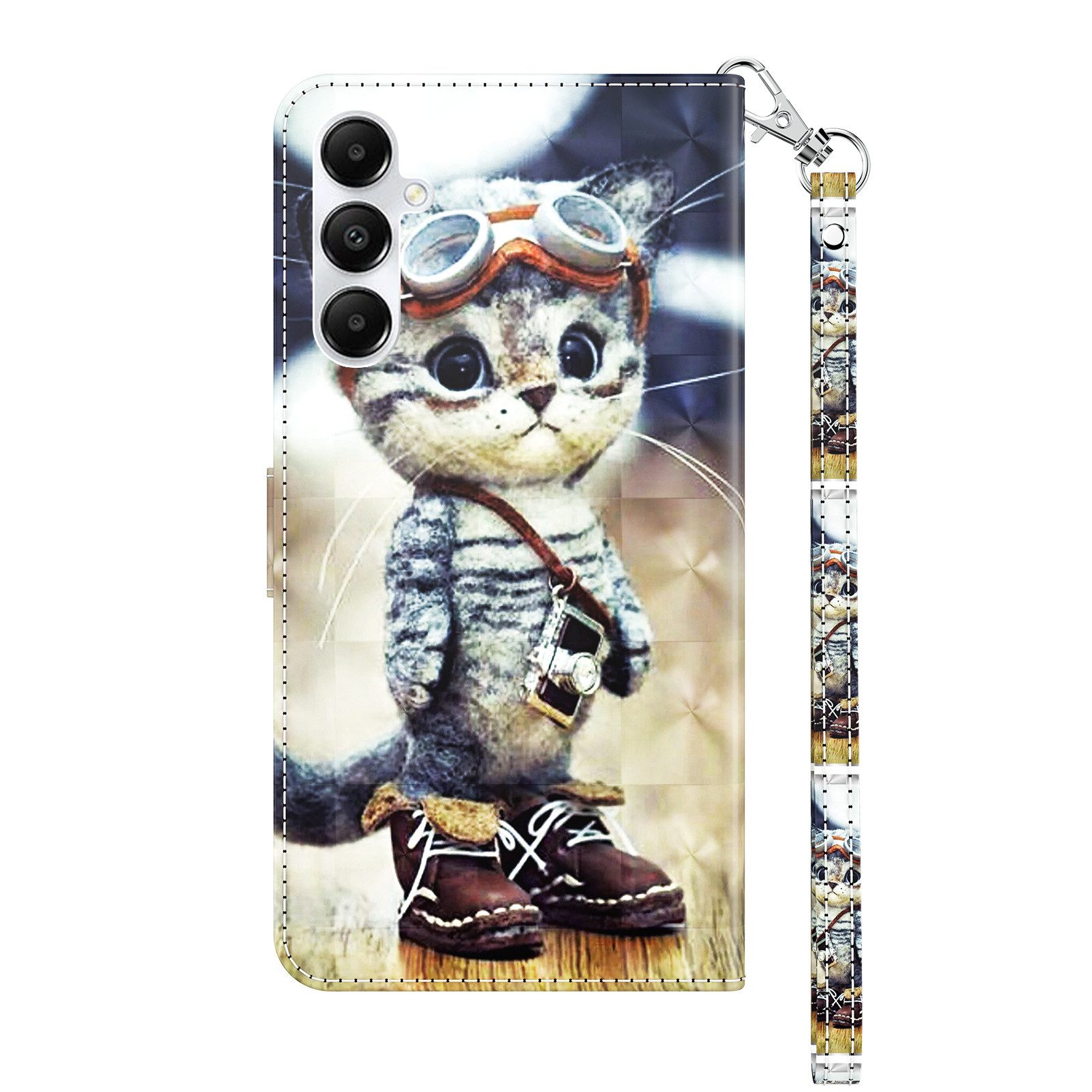 CLM-Tech Handytasche für Samsung Galaxy A16 / A17 / A18 4G / 5G Klapphülle (coole Katze, 1-tlg., Handyhülle mit Standfunktion - Wallet Flip Case inklusive Karte – Bild 3 von 5