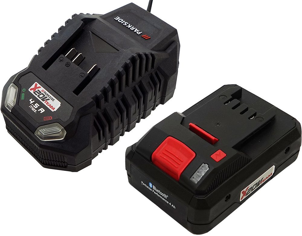 Parkside 20V 4,5A Ladegerät + 4Ah Smart Akku (PLG 20 + PAPS 204) Akku-Set, Set inkl. Parkside Performance 4Ah Smart Lithium-Ionen-Akku