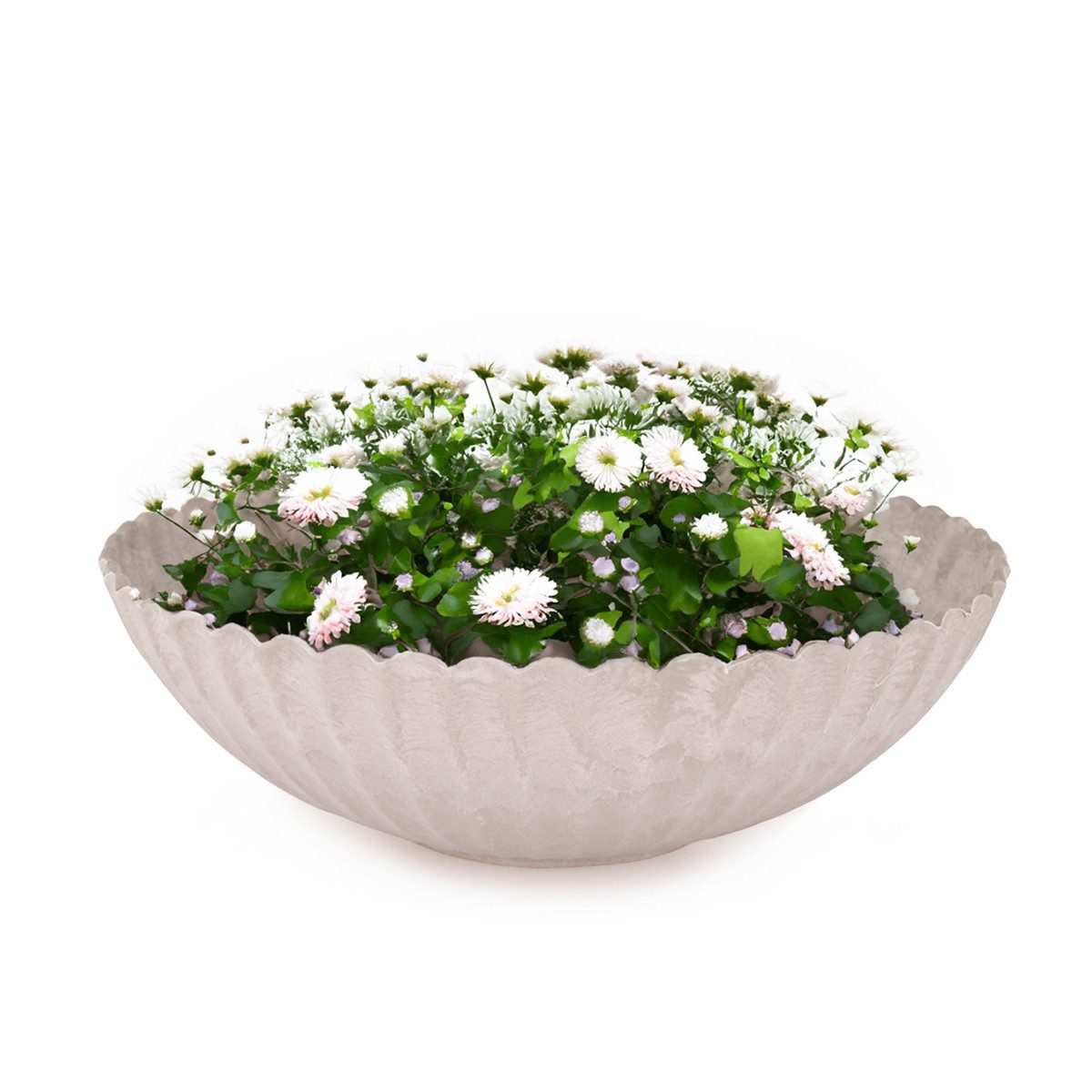 Blumentopf Pflanzschale für draussen Dekoschale rund sand beige marmoriert 22 cm