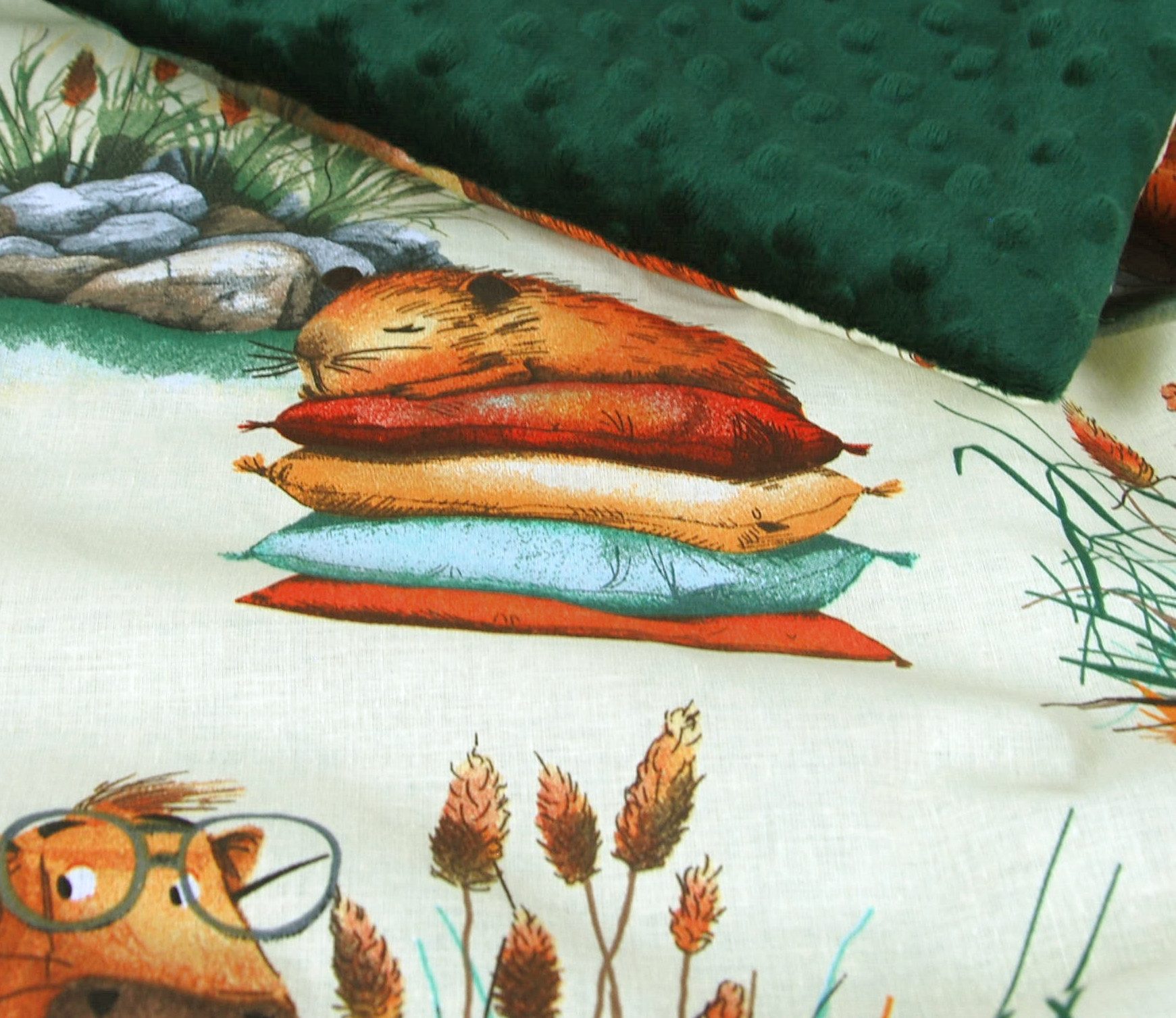 Babydecke BABYLUX Babydecke Krabbeldecke MINKY Kuscheldecke 75x100 cm+KISSEN, BabyLux, K164 Grün + Capybara