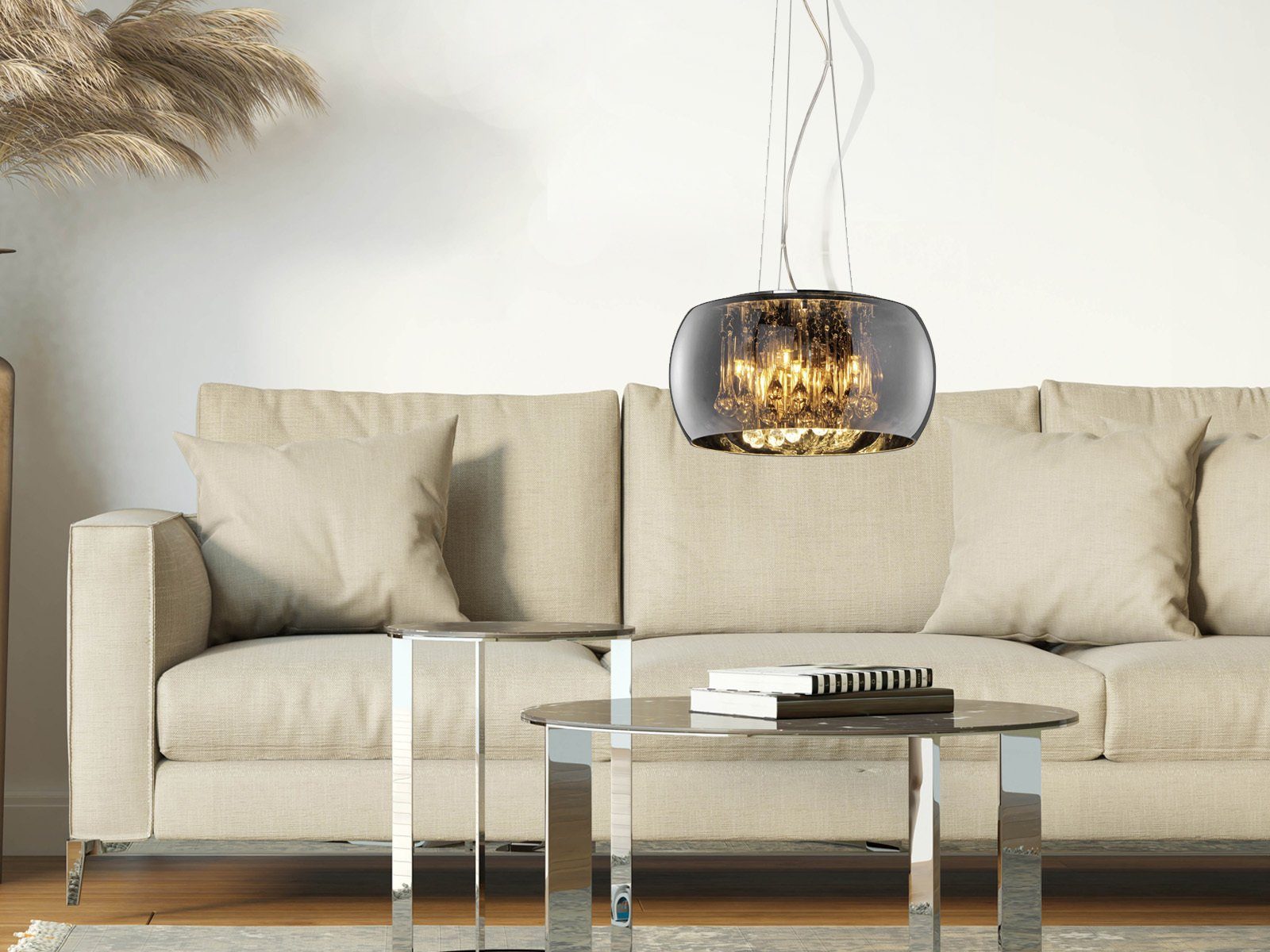 TRIO Leuchten LED Pendelleuchte, LED wechselbar, Warmweiß, Designer-lampen Lampenschirm Rauch-glas Kristall übern Esstisch, Ø40cm