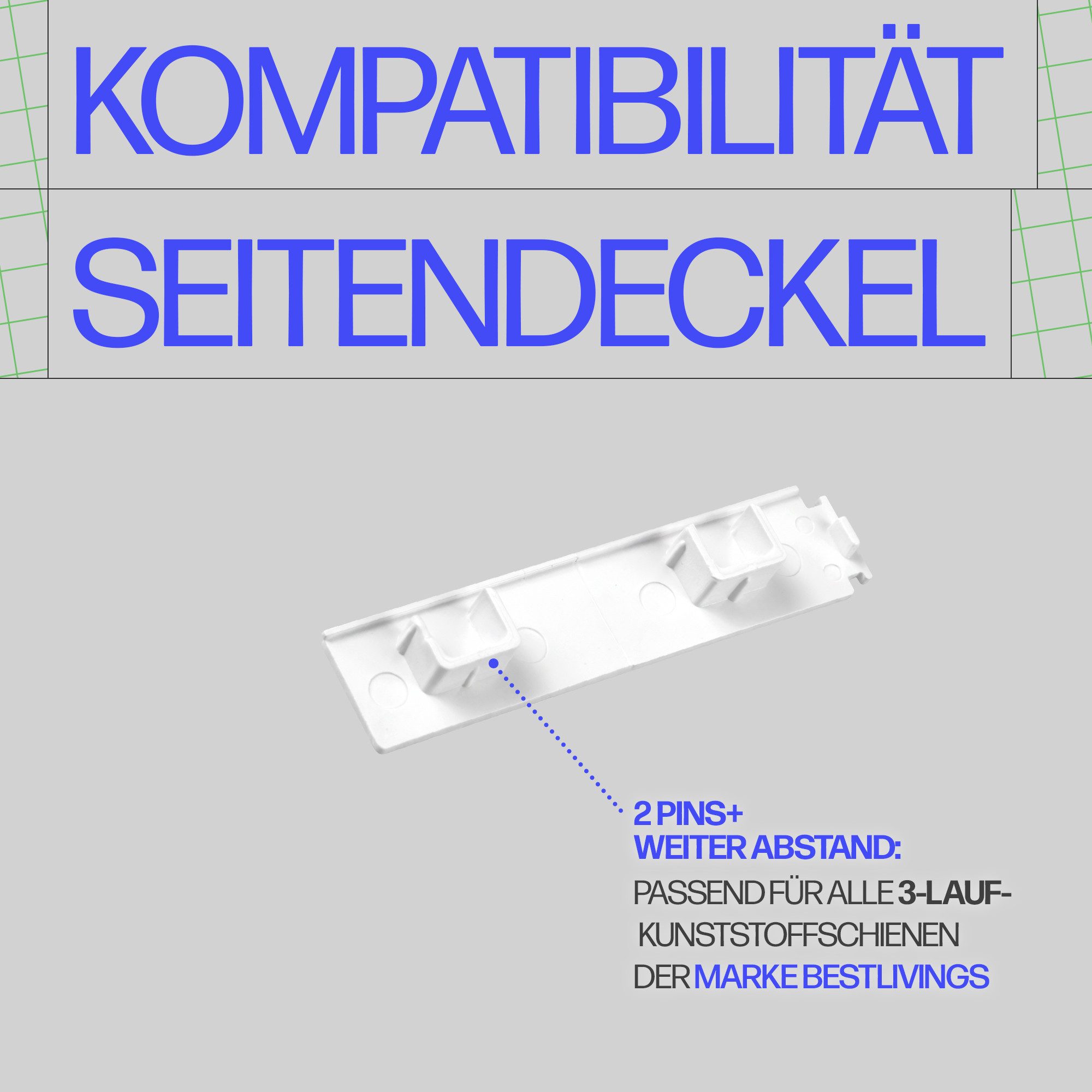 Bestlivings Gardinenschiene Seitendeckel, 3-läufig, geklemmt, Kunststoff, 2er-Pack, robust, Stopper-Funktion, Steckmontage, Made in EU – Bild 5 von 5