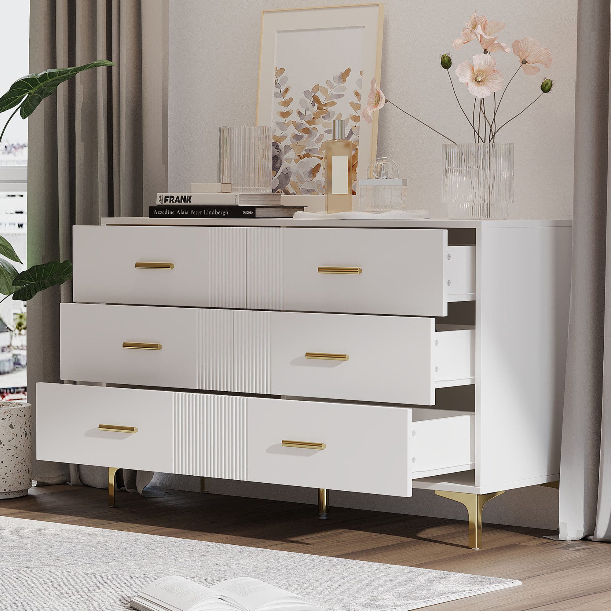 HAUSS SPOLE Sideboard Wohnzimmerschrank weiß,Kommode mit 6 Schubladen für S günstig online kaufen