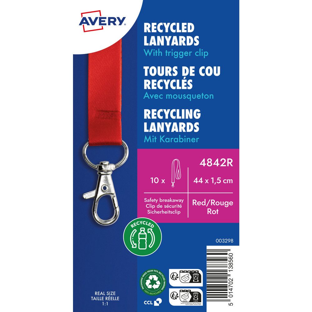 Avery Zweckform Schlüsselanhänger Avery-Zweckform 4842R Textilband (L x B) 440 mm x 15 mm 10 St.