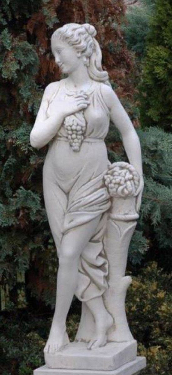 Casa Padrino Skulptur Jugendstil Garten Deko Skulptur Frau Grau 44 x 30 x H. 140 cm - Elegante Garten Deko Stein Figur - Barock & Jugendstil Garten Deko Accessoires