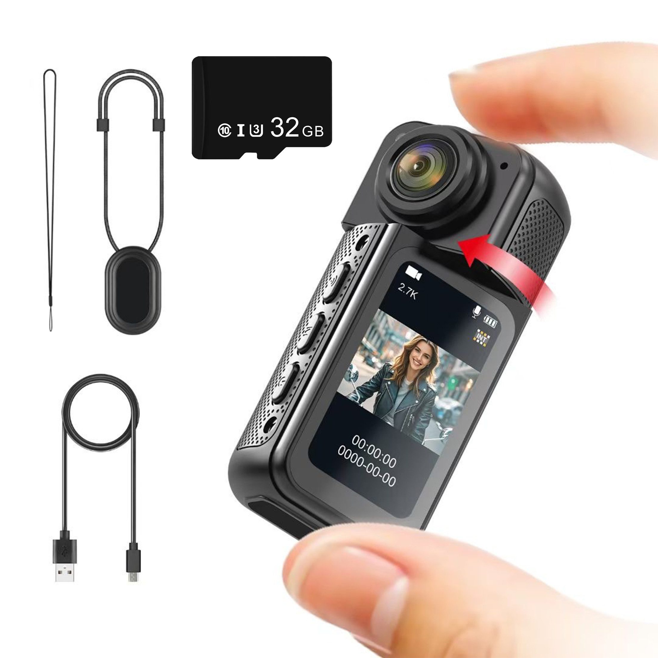 KINSI Mini Action Cam mit Magnetbefestigung,2.7K Sportkamera Action Cam (2.7K,1080p Full HD, WiFi, 180° drehbares Objektiv, WiFi & 1.47" IPS-Display)