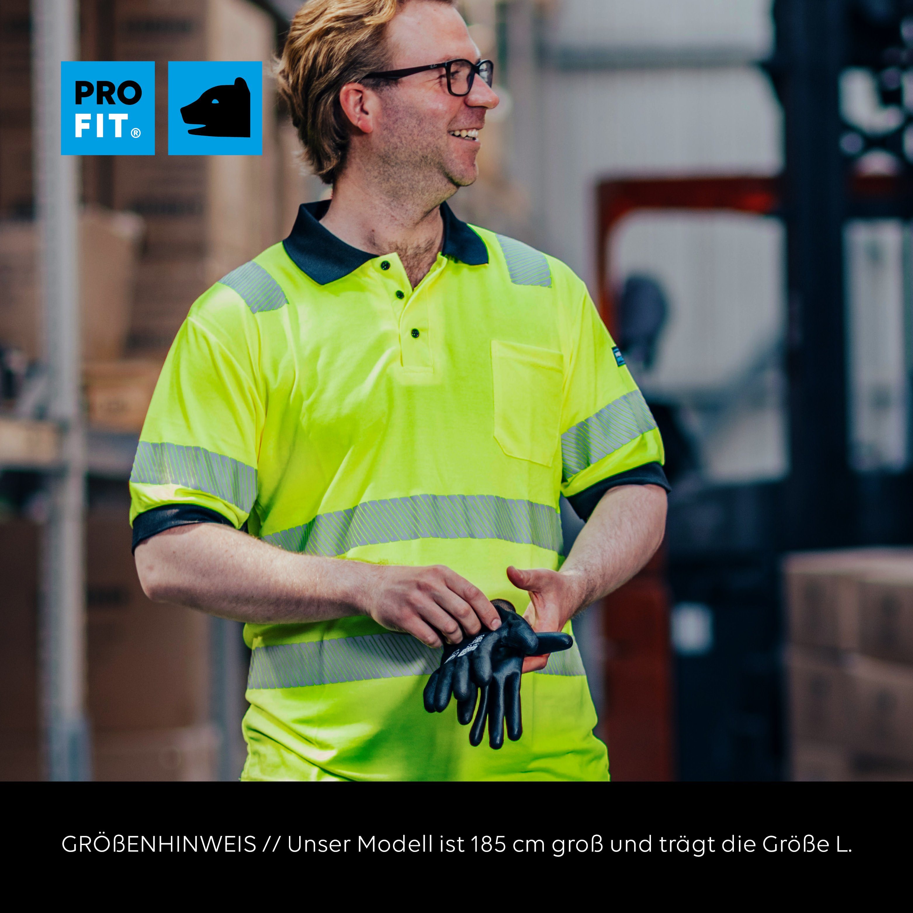 PRO FIT Poloshirt Warnschutz, Kurzarm-Polo Shirt, Arbeits-Poloshirt - Neongelb (1, Stück) Atmungsaktiv, hohe Sichtbarkeit durch Reflexstreifen, mit UV-Schutz