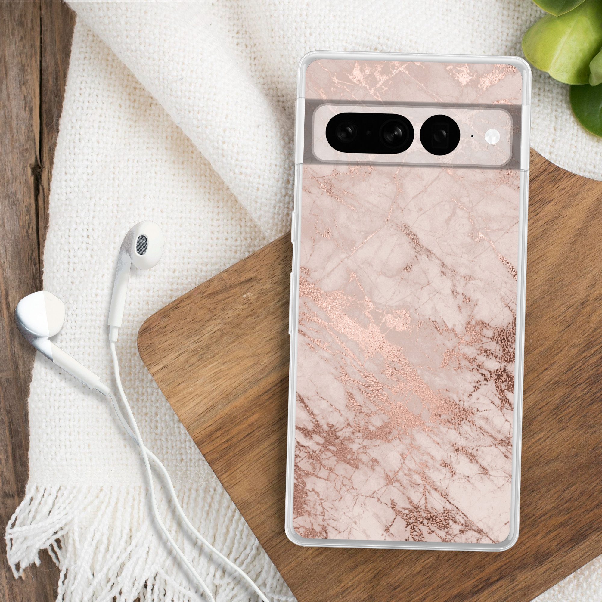 MuchoWow Handyhülle für Google Pixel 7 Pro Marmor - Rosa - Luxus - Marmoroptik - Glitzer -, Phone Case, Silikon, Schutzhülle Dünn