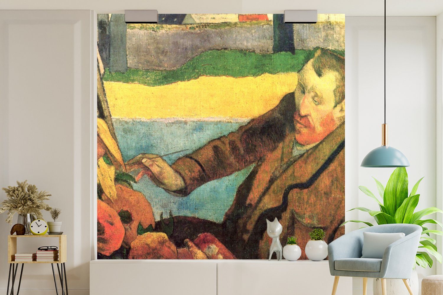 Wohnzimmer MuchoWow Fototapete Vliestapete Schlafzimmer St), van Sonnenblumenmaler bedruckt, (4 für Der Matt, Küche, Gogh, Vincent - Fototapete