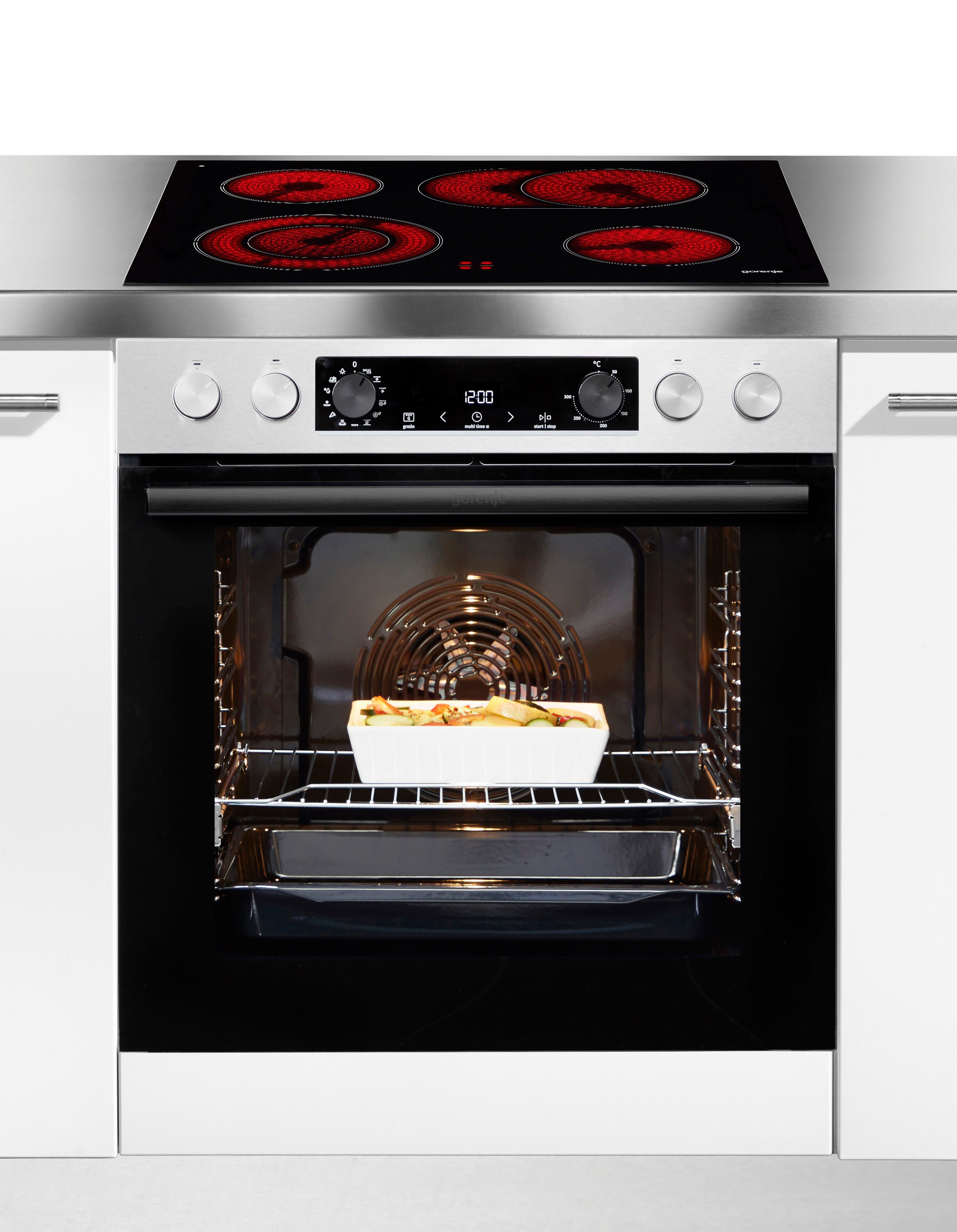 GORENJE Elektro-Herd-Set Pacific Herd Set, mit 1-fach-Teleskopauszug, Aqua Clean, Pizzafunktion mit 300 °C – perfekt für Pizza, Focaccia und mehr!