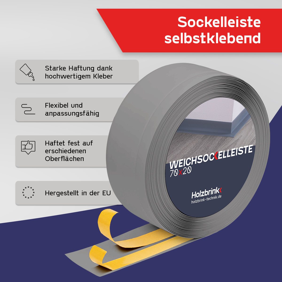 HOLZBRINK Sockelleiste HOLZBRINK selbstklebend PVC 70x20mm, 1 m, L: 100 cm, günstig online kaufen
