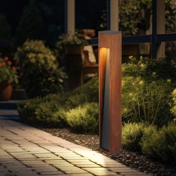etc-shop LED Außen-Stehlampe, Leuchtmittel inklusive, Warmweiß, LED Außenlampe Stehleuchte Holzlampe für Ihren Garten