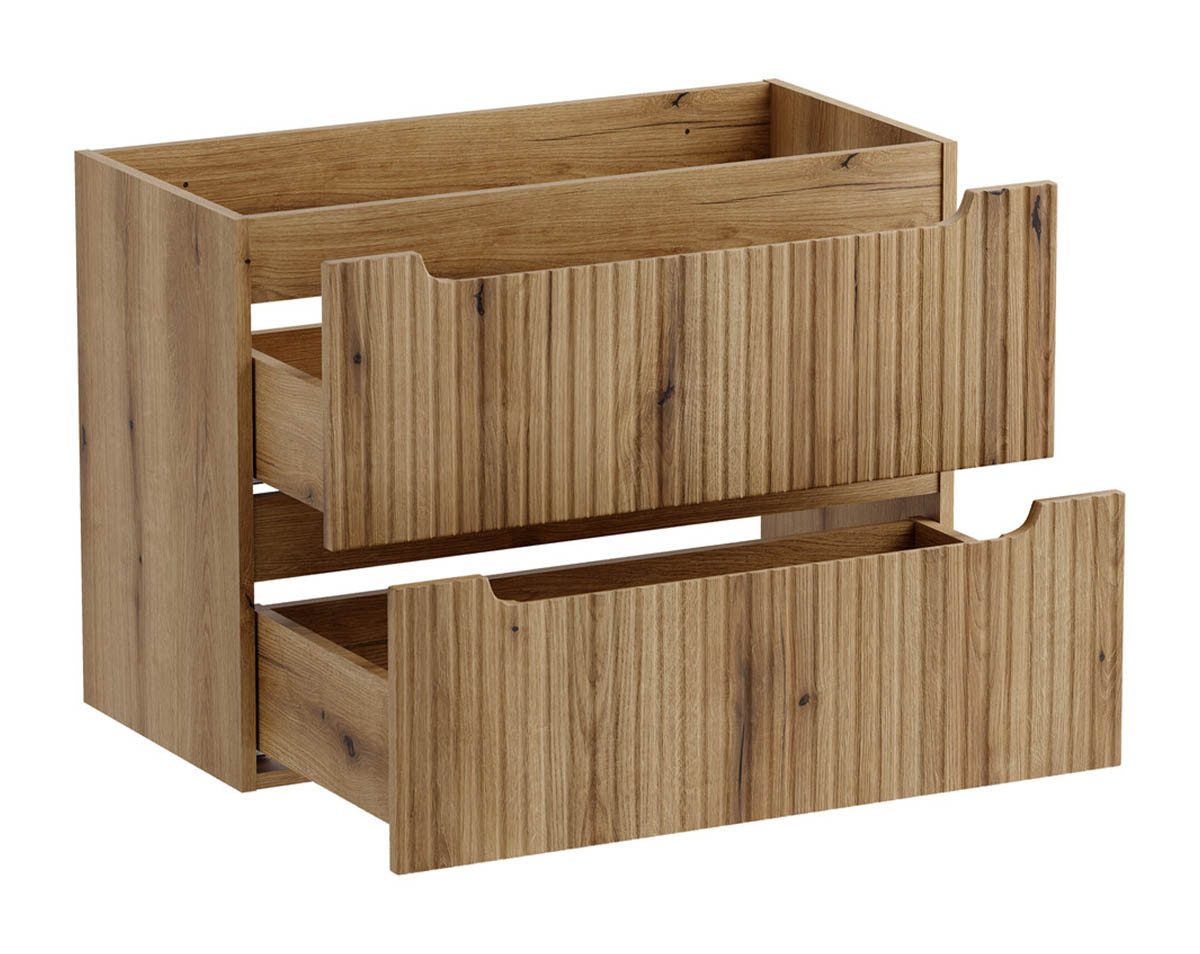 einfachgutemoebel Waschtisch-Set ILUNA Coast Waschplatz 80cm Eiche mit Keramik Einbaubecken, (Badmöbel Set, 1-St., Waschtisch Unterschrank)