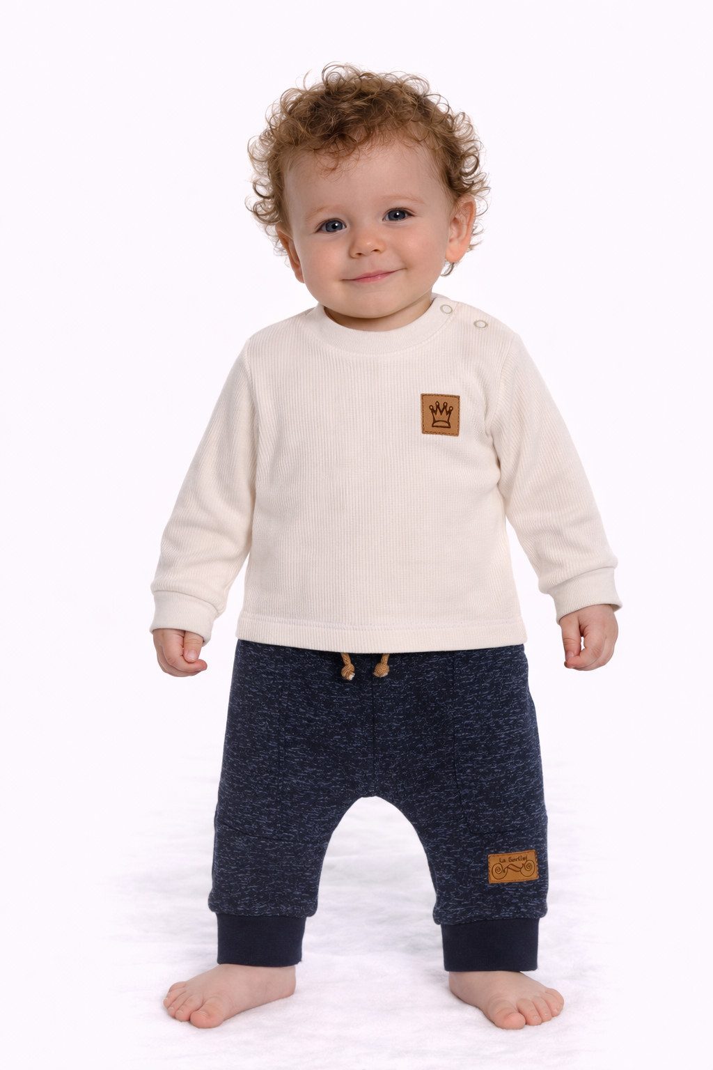 Langarmshirt & Hose Baby Anzug in creme blau Shirt Schlupfhose Erstlingsset