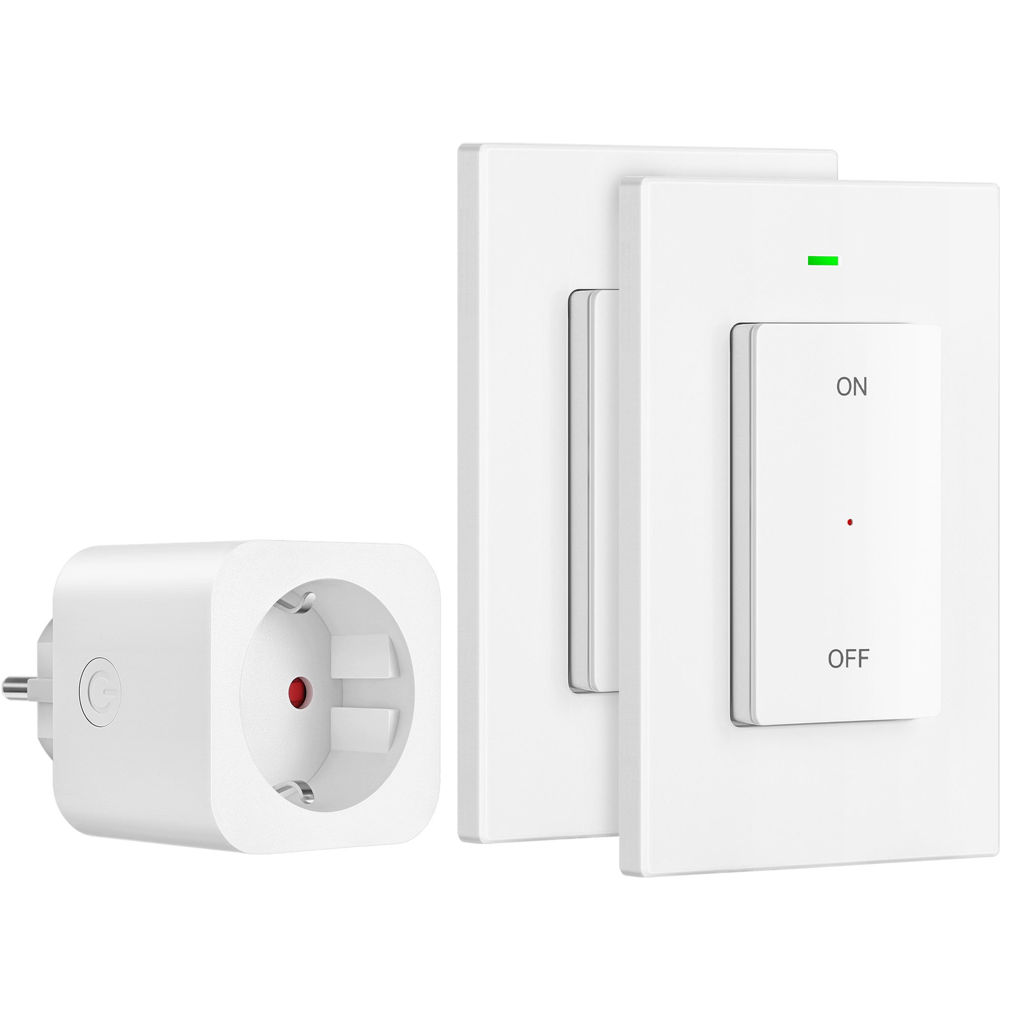 DEWENWILS Funksteckdose mit Fernbedienung, max. 3680 W, 2-St., Erweiterbarer Lichtschalter für Feiertagsdeko, 30M Reichweite