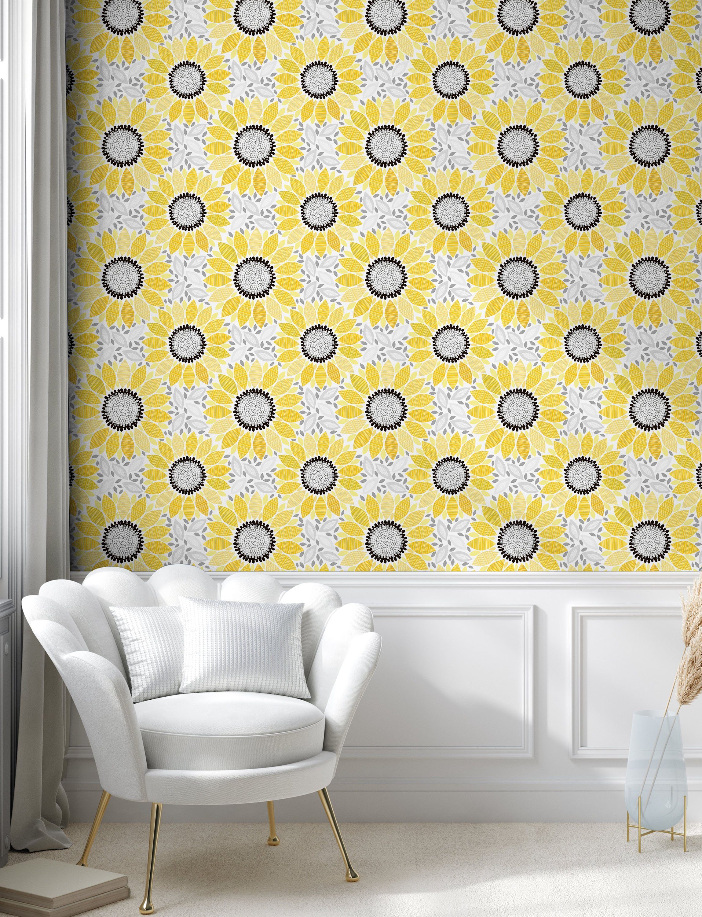 Abakuhaus Vinyltapete selbstklebendes Wohnzimmer Gelb Sun-Blumen-Natur-Kunst Küchenakzent