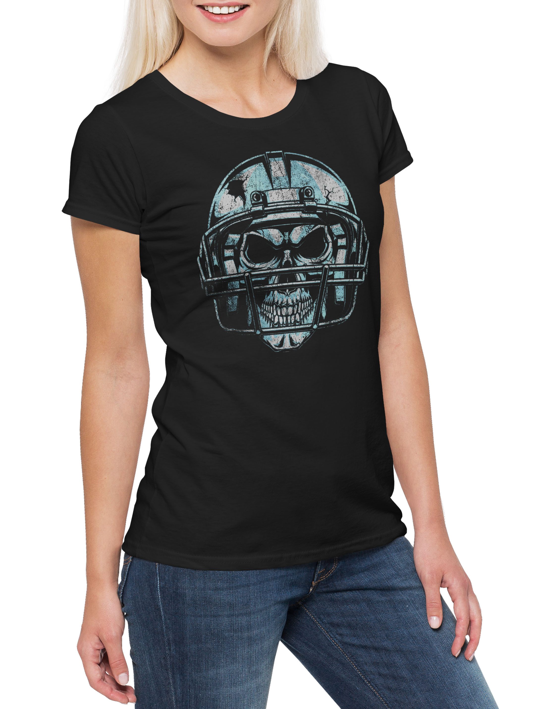Urban Backwoods Print-Shirt American Football Skull Damen T-Shirt Player Ball Spieler Team Skull (1-tlg) Schädel Skulls Totenkopf Match
