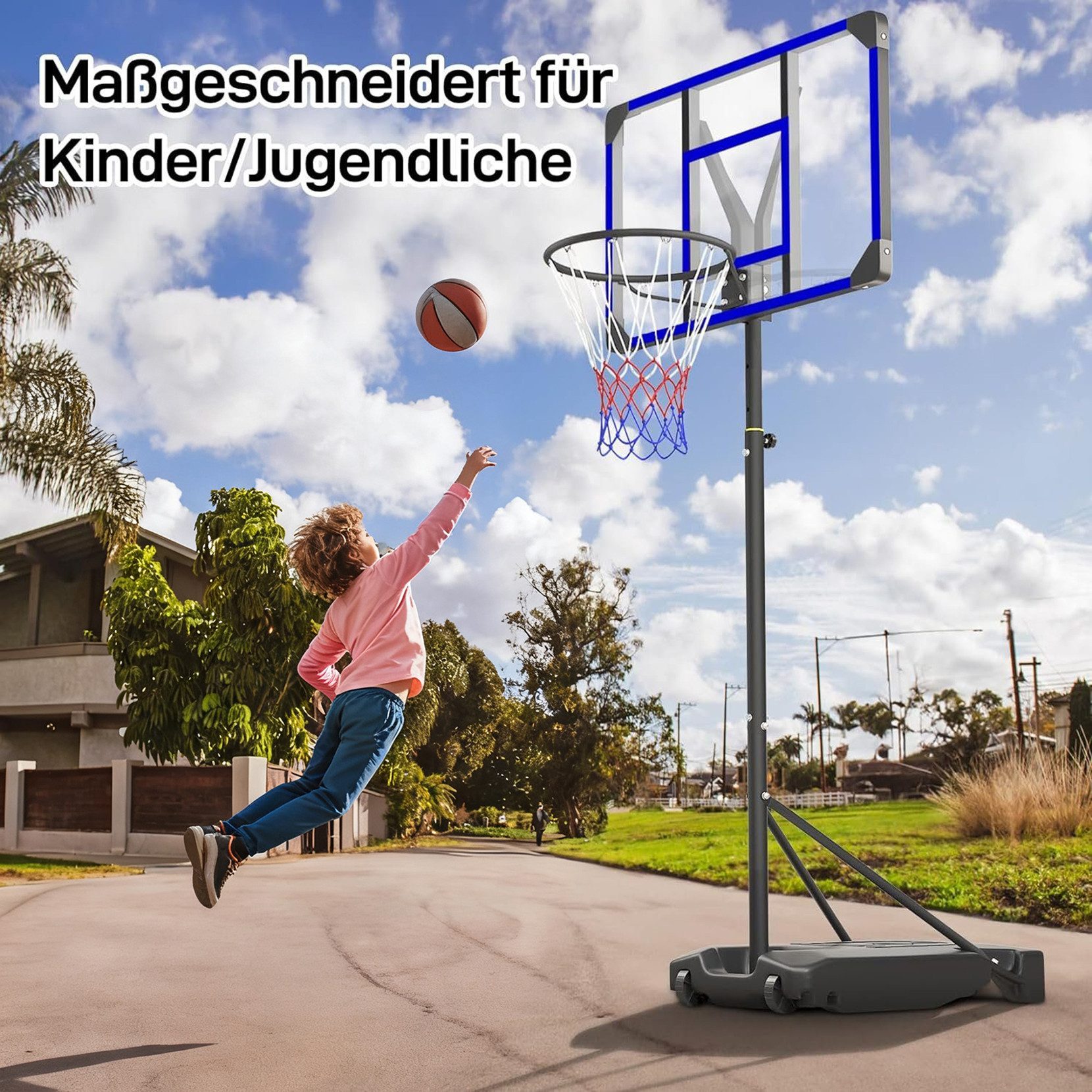 Yohood Basketballkorb 147–260cm Indoor Outdoor Basketballständer für Teenager mit Rollen