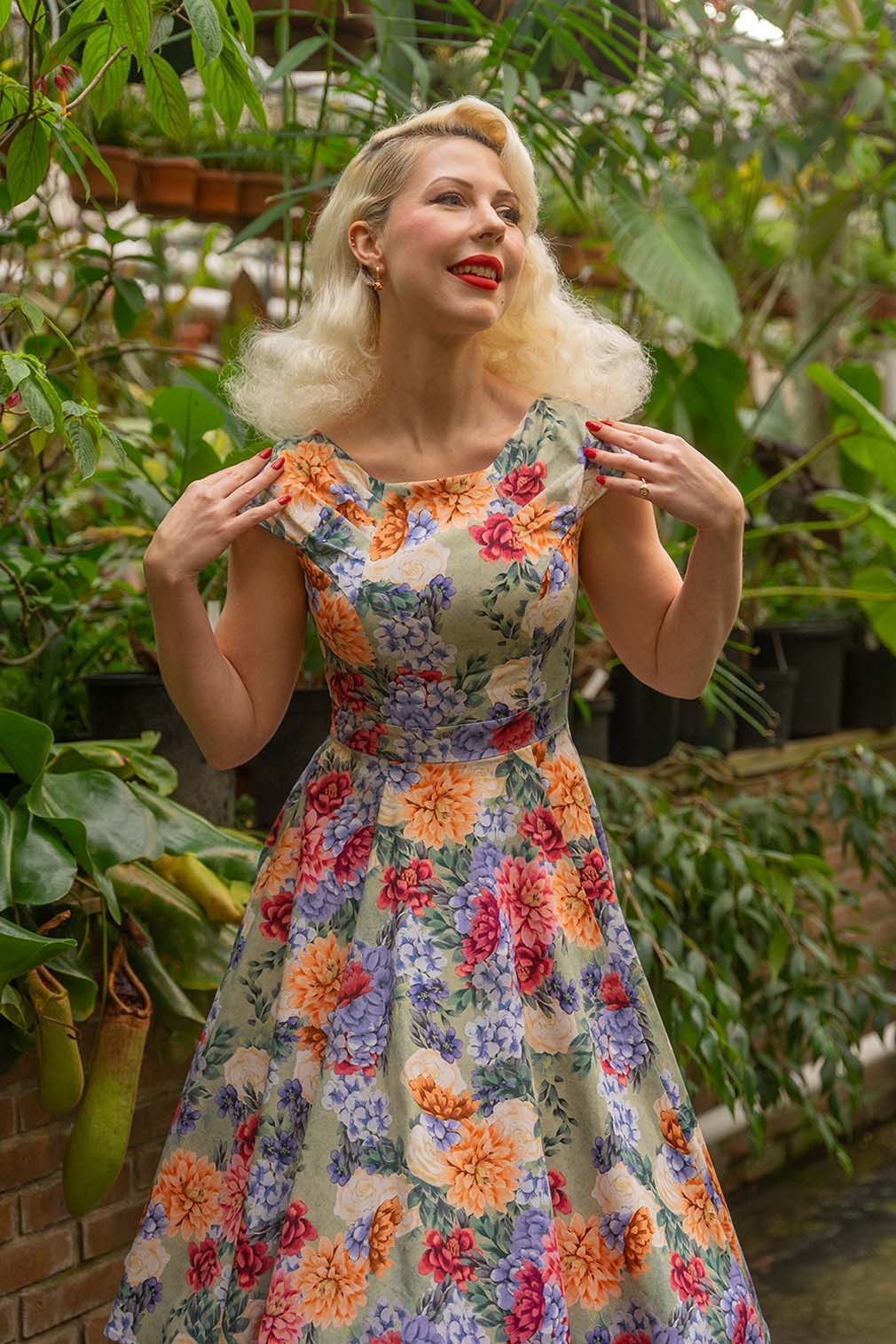 Hearts & Roses London A-Linien-Kleid La Leah Floral Swing Dress Retro Vintage Fit-N-Flare 50er