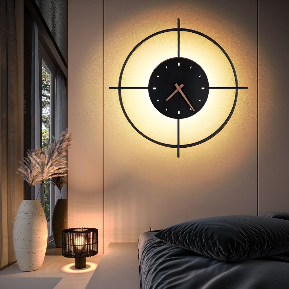 Globo LED Wandleuchte, LED-Leuchtmittel Wanduhr verbaut, Metall LED D schwarz Warmweiß, fest 50 cm Wandleuchte Wohnzimmerleuchte