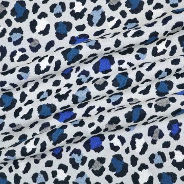 Stofferia Stoff Dekostoff Jacquard Leopard Cougar Blau, Breite 140 cm, Meterware