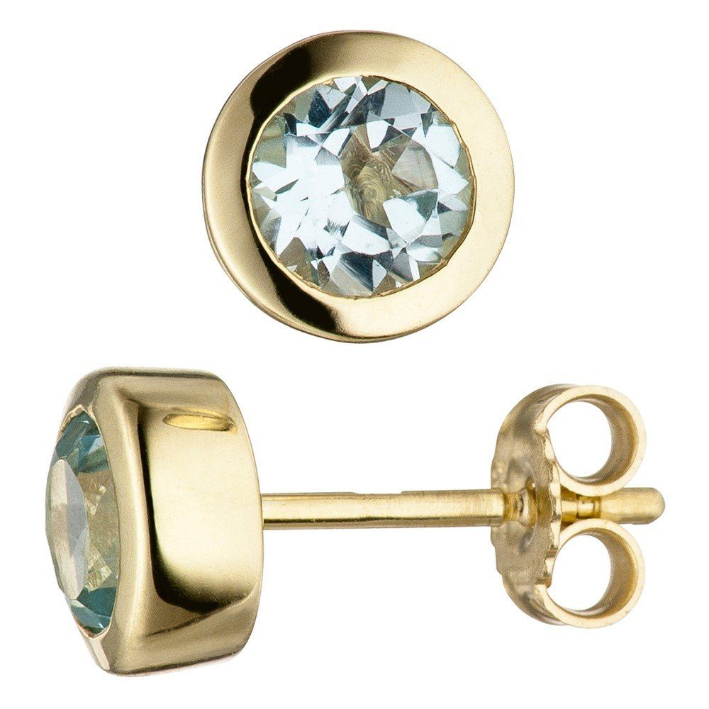 Schmuck Krone Paar Ohrstecker 333 blau Ohrringe, Ohrstecker Ohrringe Blautopas Gold Solitär Gelbgold hellblau 333 Gold