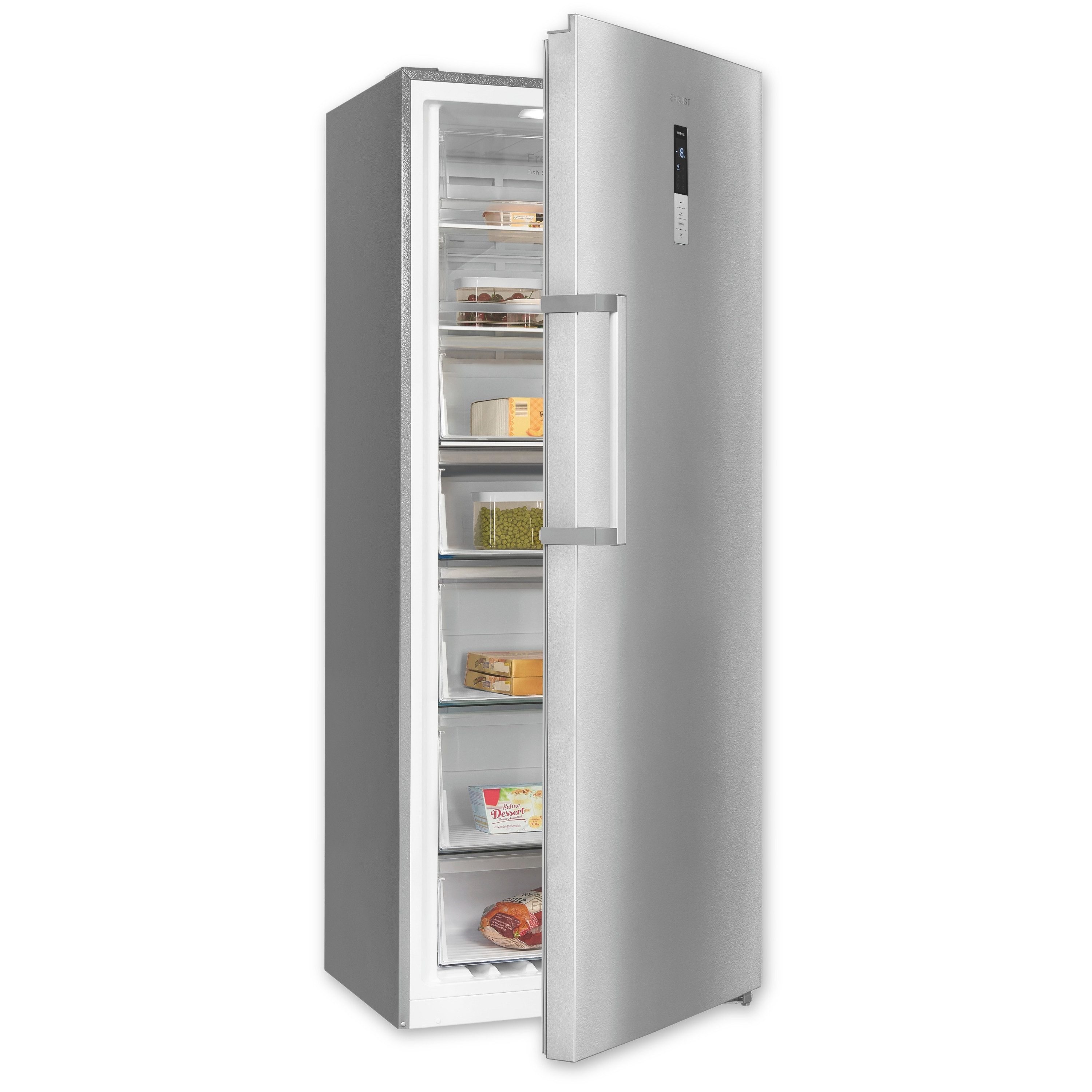 exquisit Gefrierschrank GS5380-NF-H-050D, 1855 cm hoch, 710 cm breit, NoFrost, 4-Sterne-Gefrieren, Alarm, Schnellkühlen, Schnellgefrieren