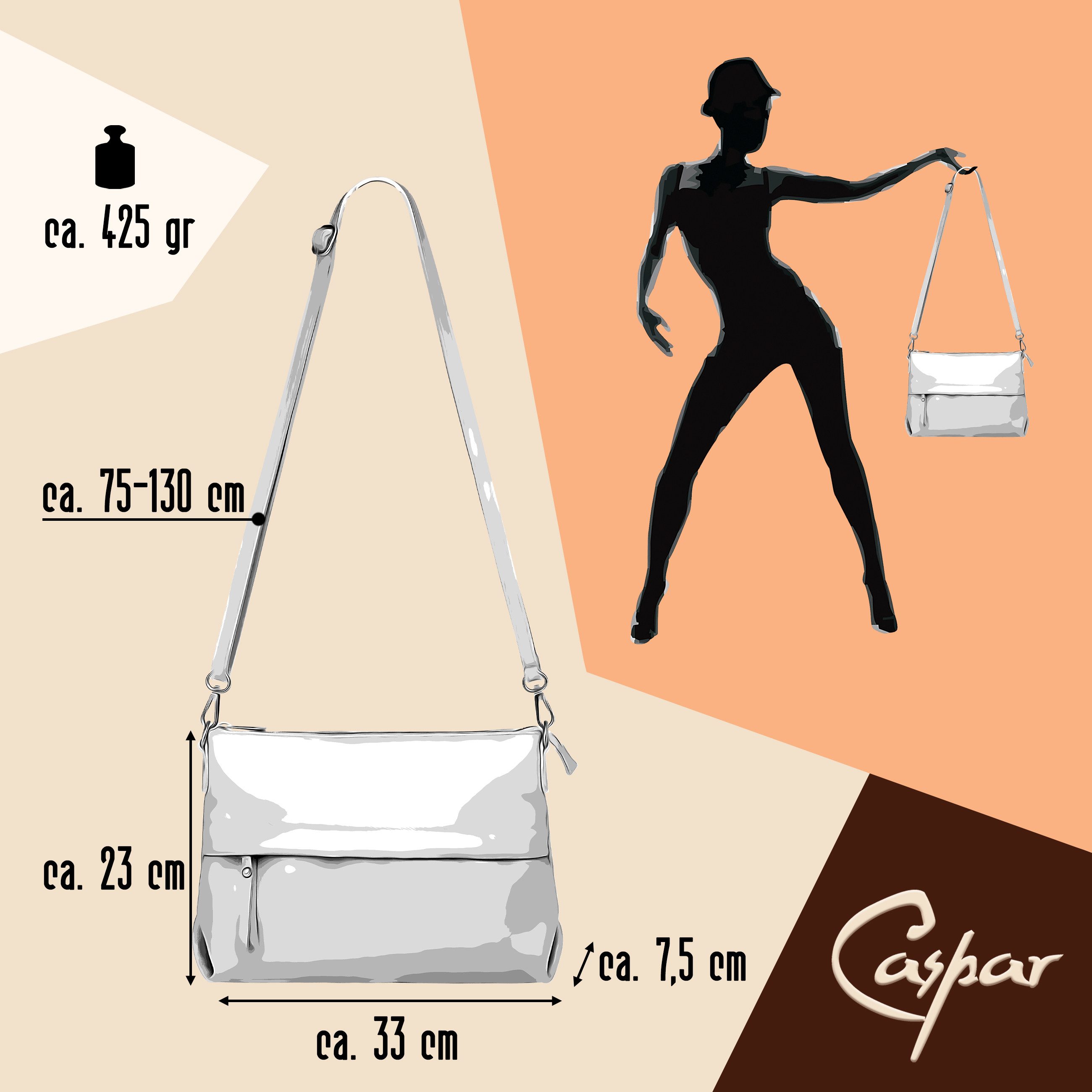 Caspar Umhängetasche lässige Damen Leder Crossbody Bag Tasche -CLASSIC LINE- Modell No.833, leicht, elegant & unempfindlich - 100% Echtleder - Handmade in Italy