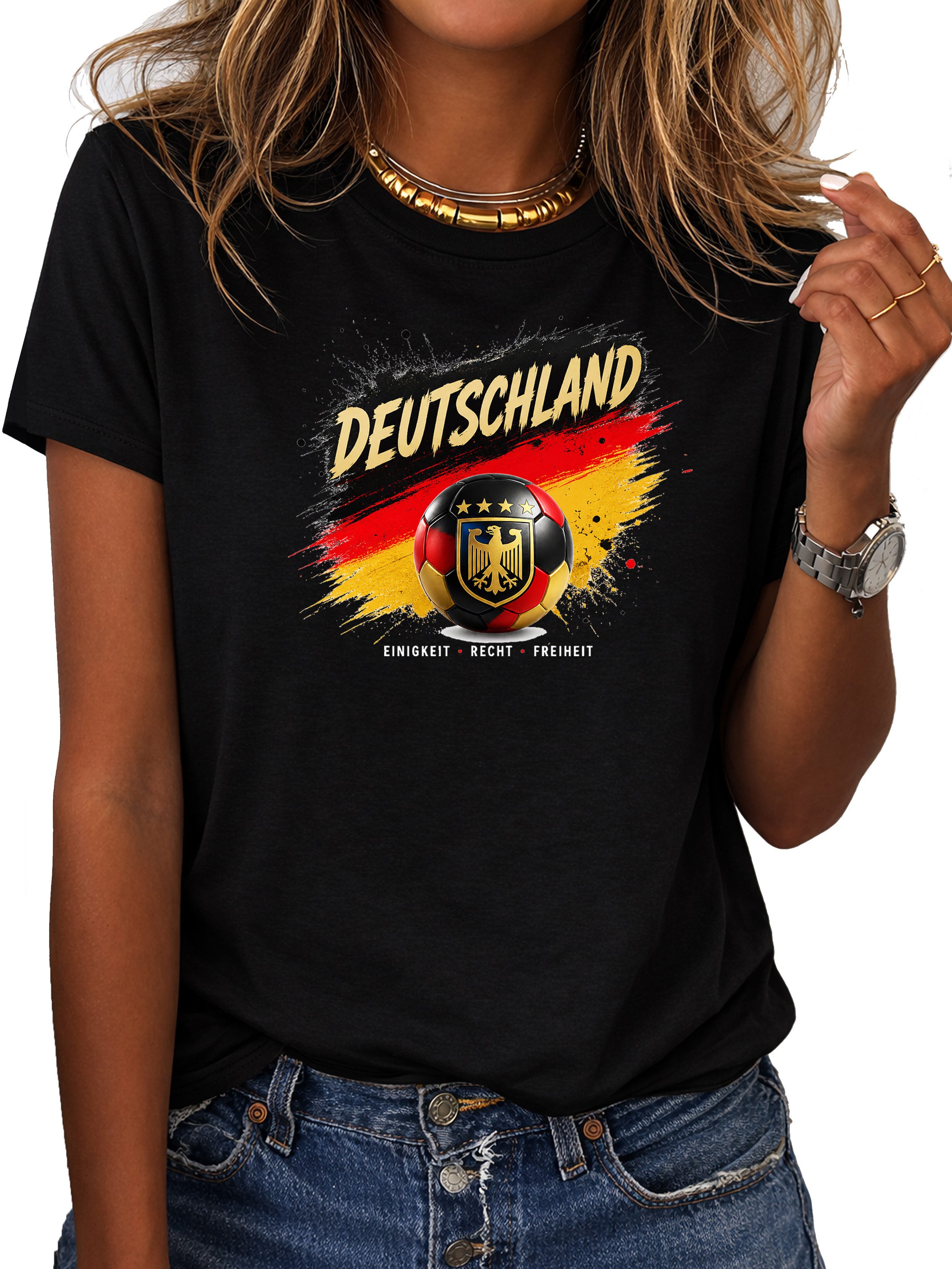 RMK T-Shirt Damen Shirt Rundhals Fußball Deutschland WM aus Baumwolle